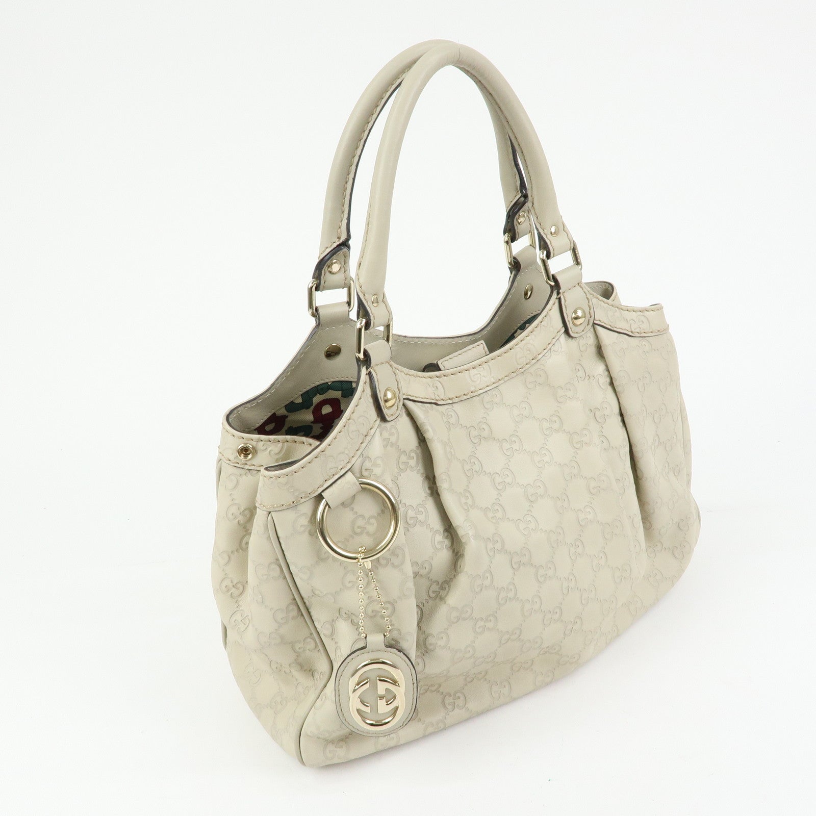 GUCCI Sukey Interlocking G Guccissima Leather Hand Bag Ivory 211944