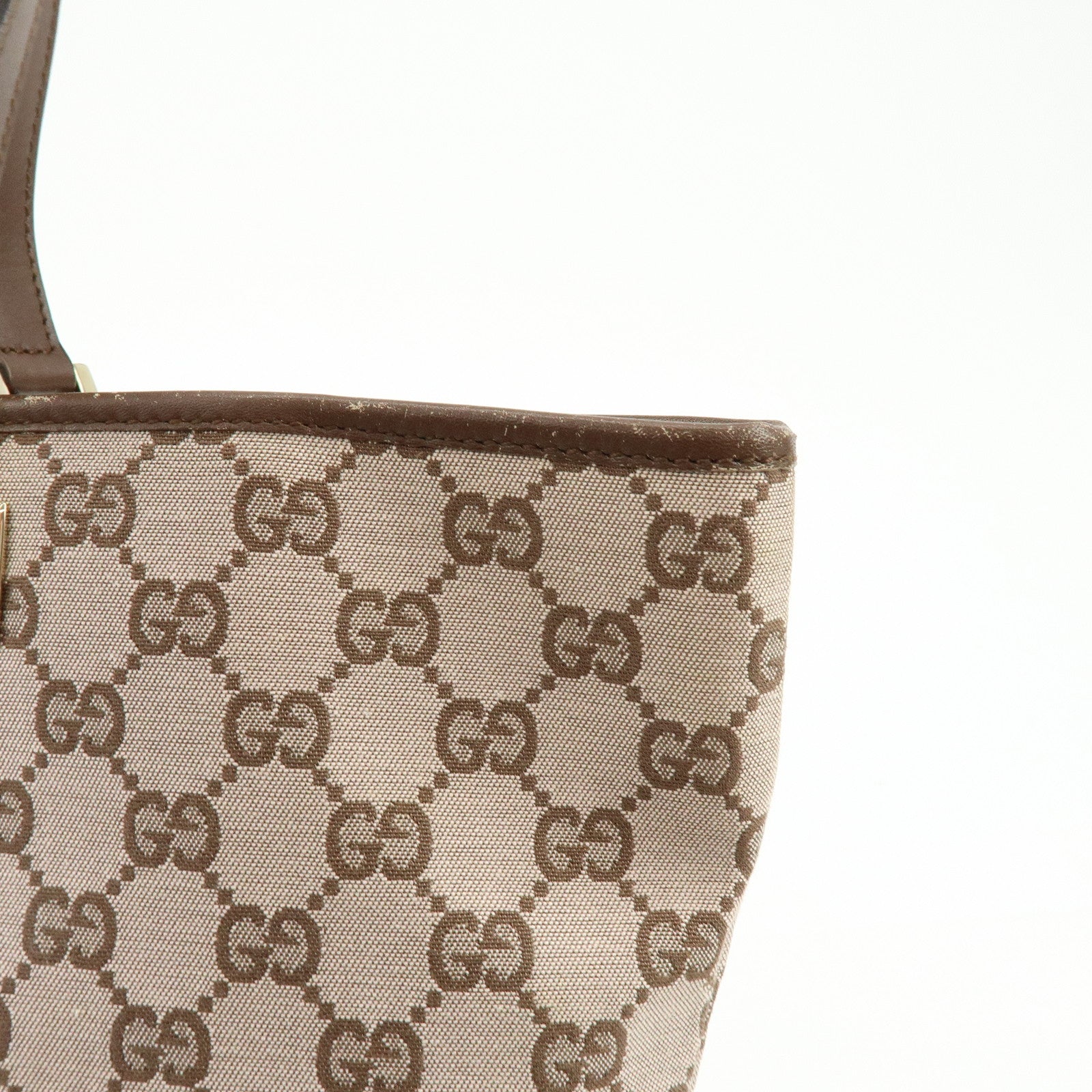 GUCCI GG Monogram Canvas Leather Tote Bag Hand Bag Brown 002.1098