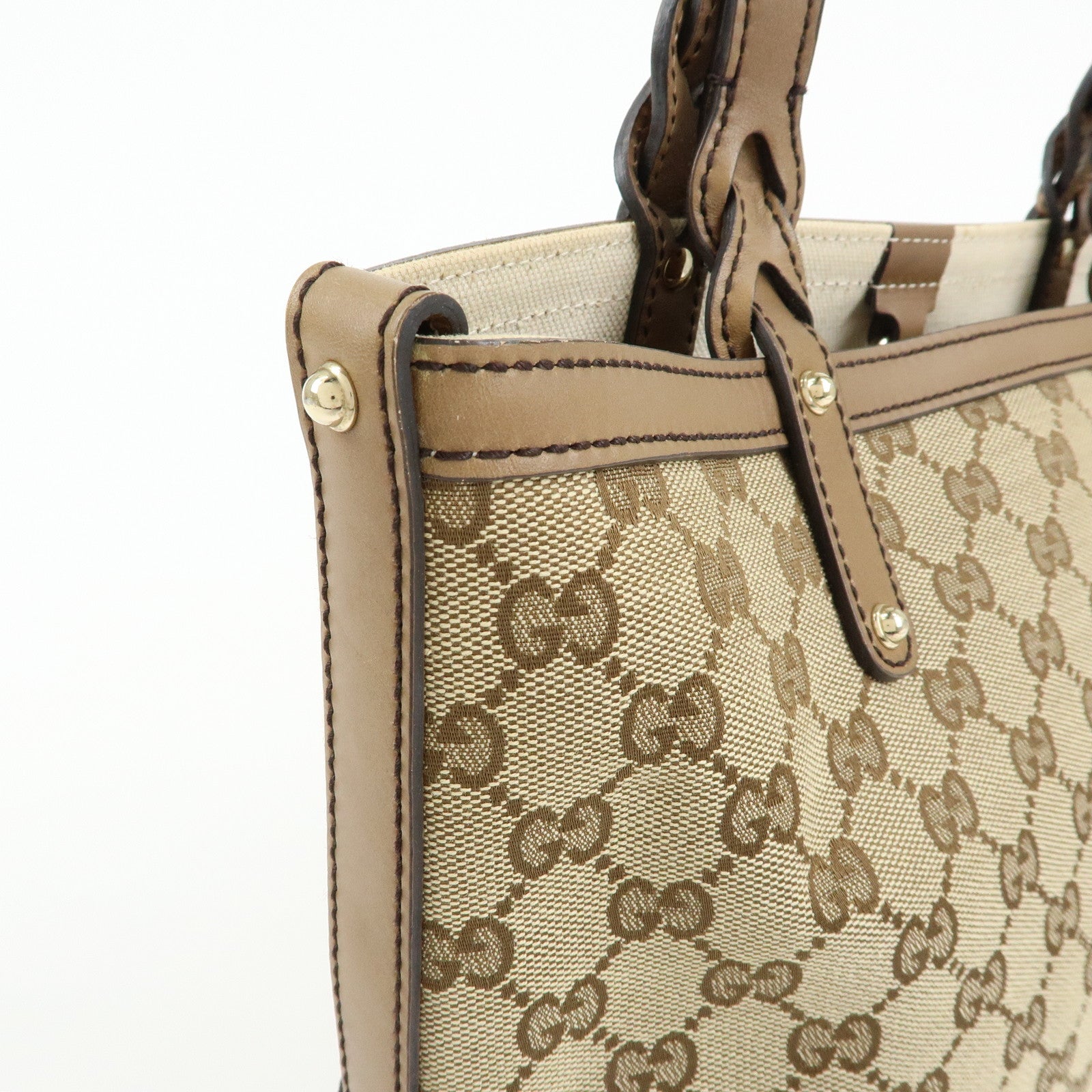 GUCCI GG Canvas Leather Tote Bag Hand Bag Beige 269878