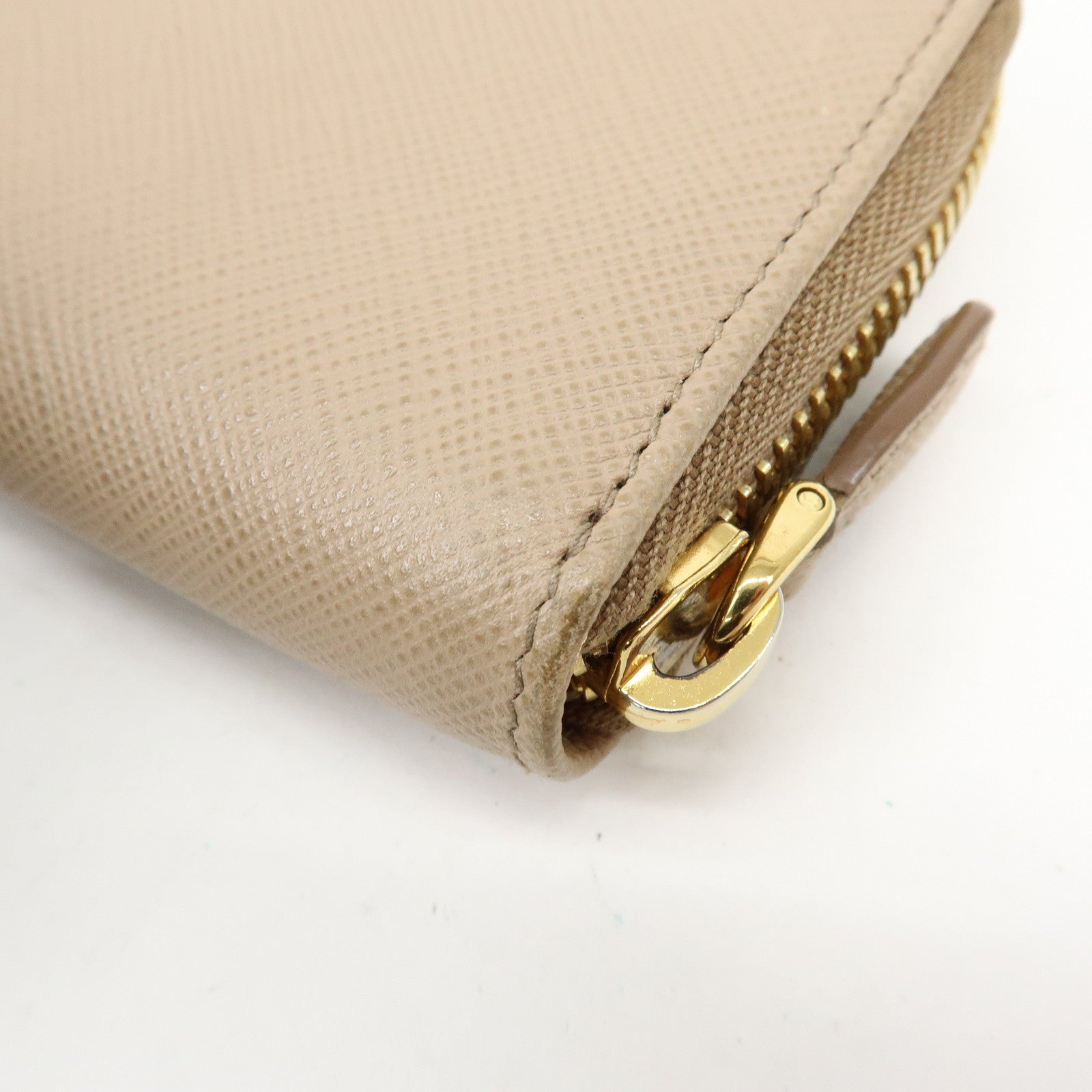 PRADA Triangle Logo Saffiano Leather Round Zippy Compact Wallet