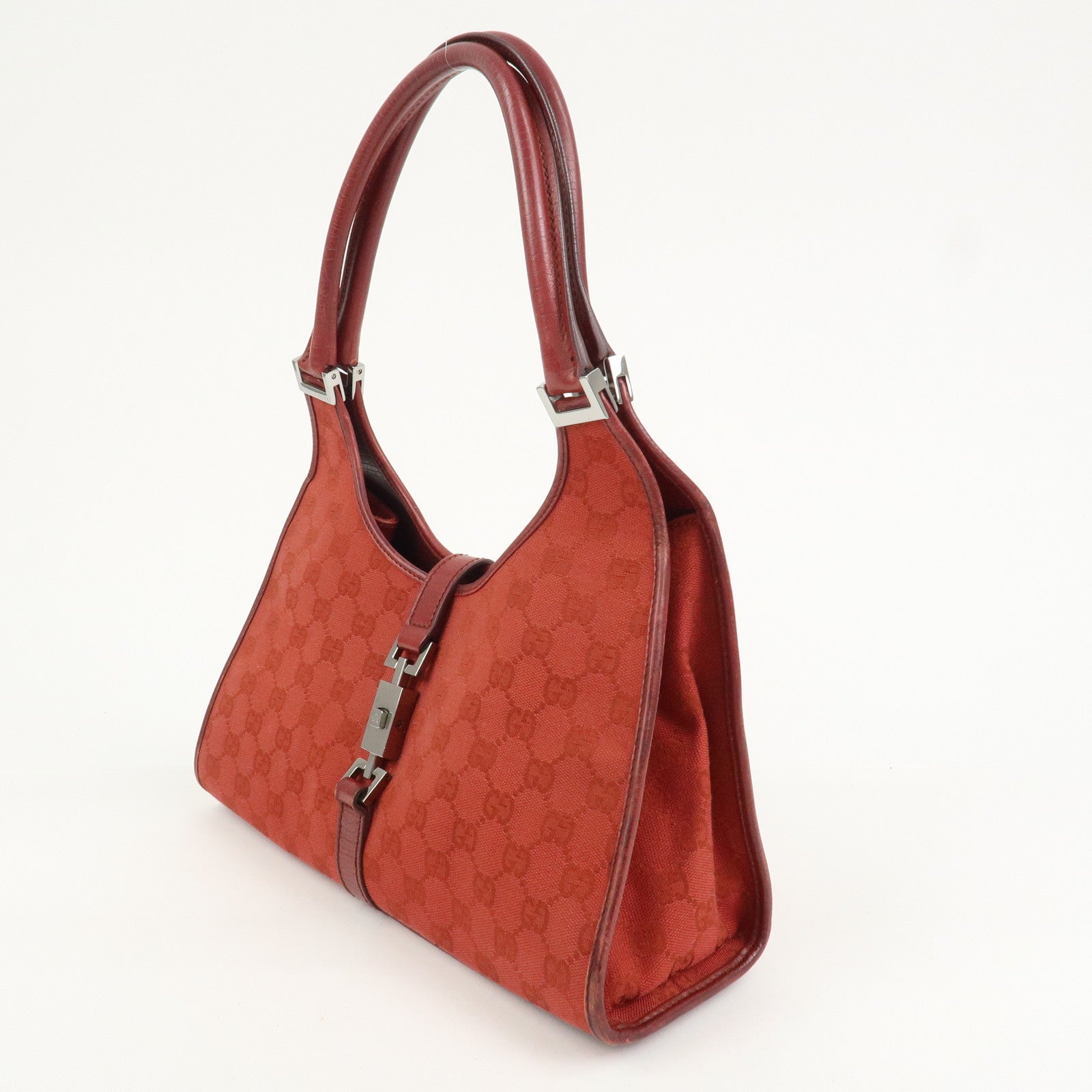 GUCCI Jackie GG Canvas Leather Shoulder Bag Hand Bag Red 01719