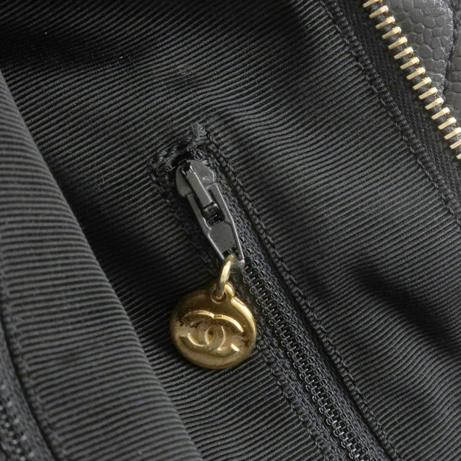 CHANEL COCO Mark Caviarskin Tote Bag Shoulder Bag Hand Bag Black