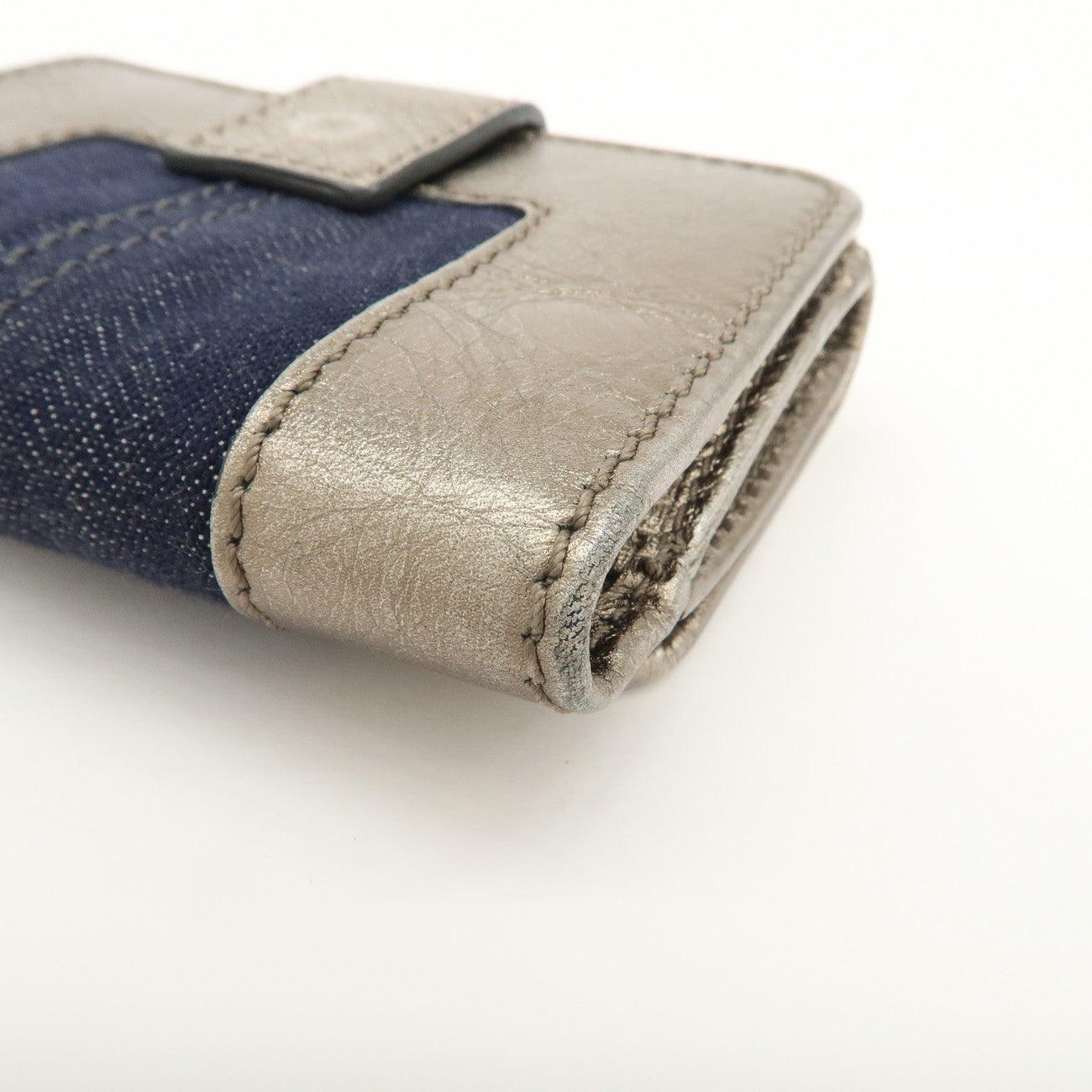 Chloe Harlee Leather Denim Bi-Fold Compact Wallet Silver Blue