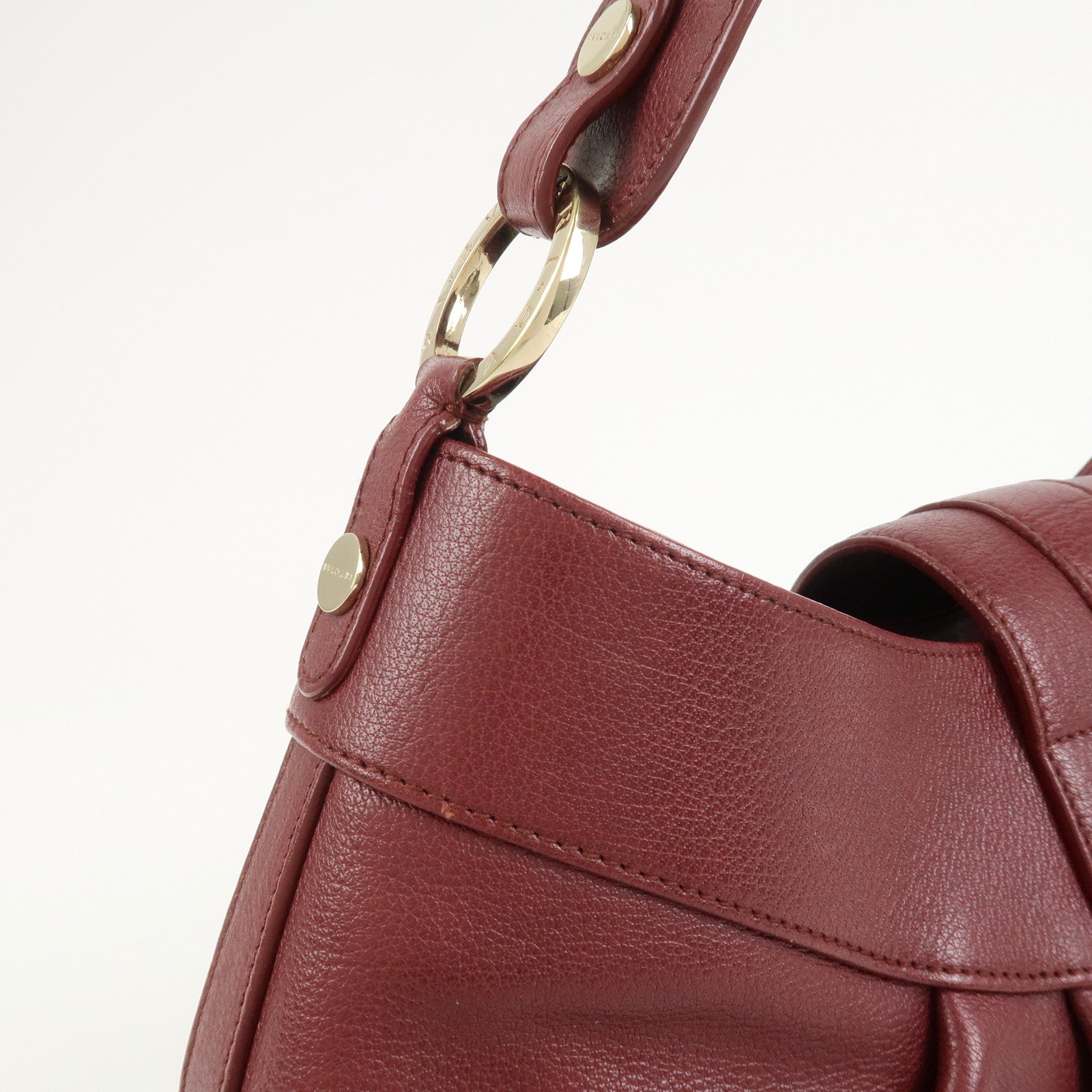 BVLGARI Chandra Leather Shoulder Bag Hand Bag Bordeaux