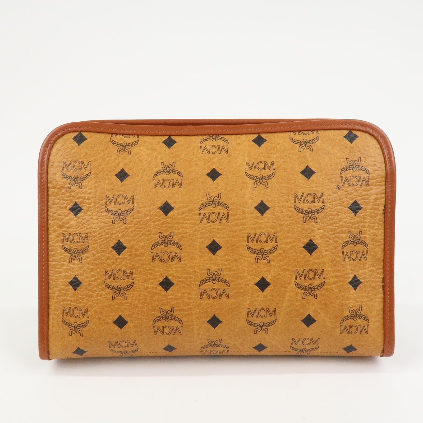 MCM Visetos Leather Clutch Bag Pouch Light Brown