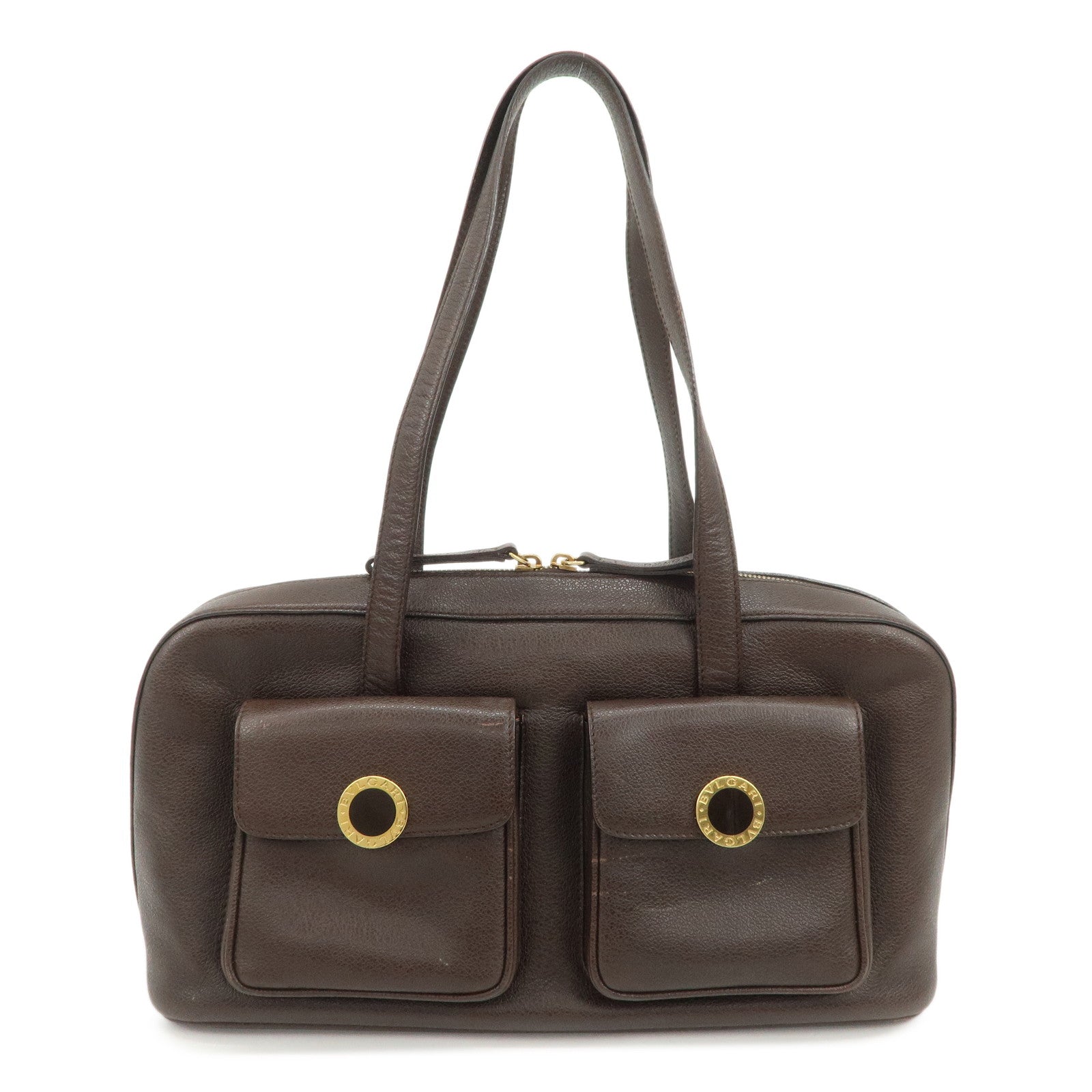 BVLGARI B-zero1 Leather Shoulder Bag Hand Bag Dark Brown