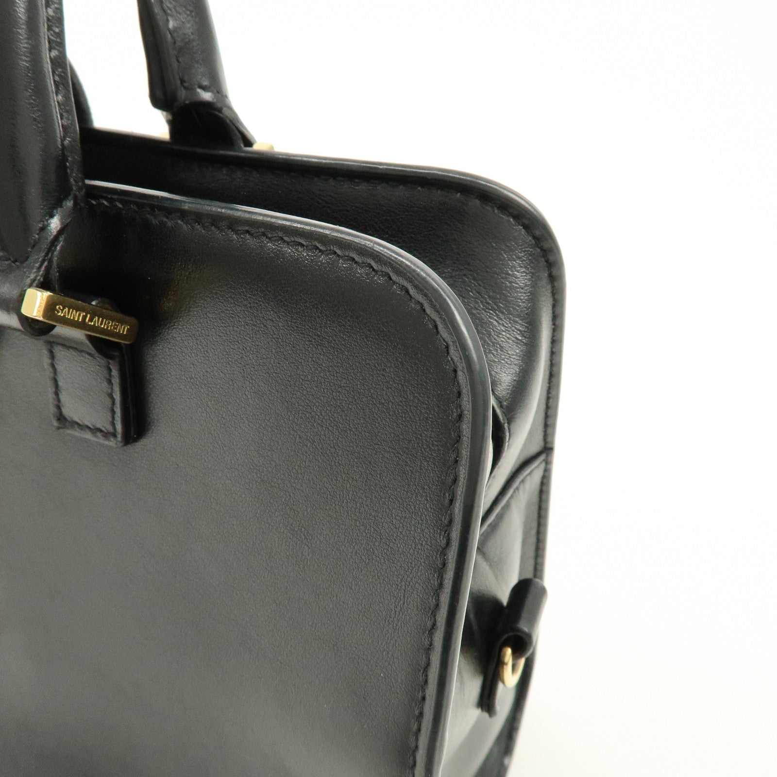 SAINT LAURENT PARIS Baby Cabas Cassandra Leather Hand Bag Black