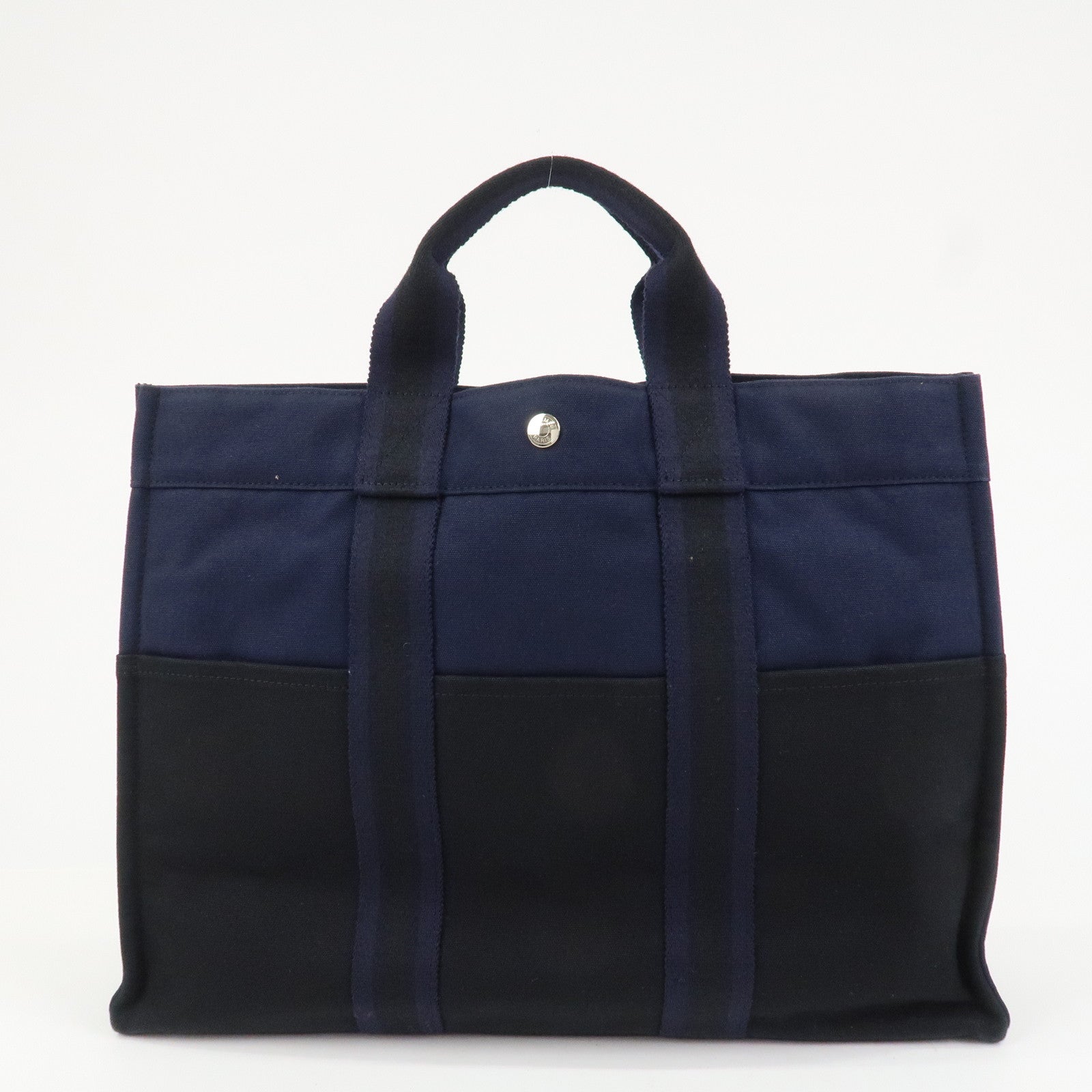 HERMES Fourre Tout MM Canvas Tote Bag Hand Bag Black Navy