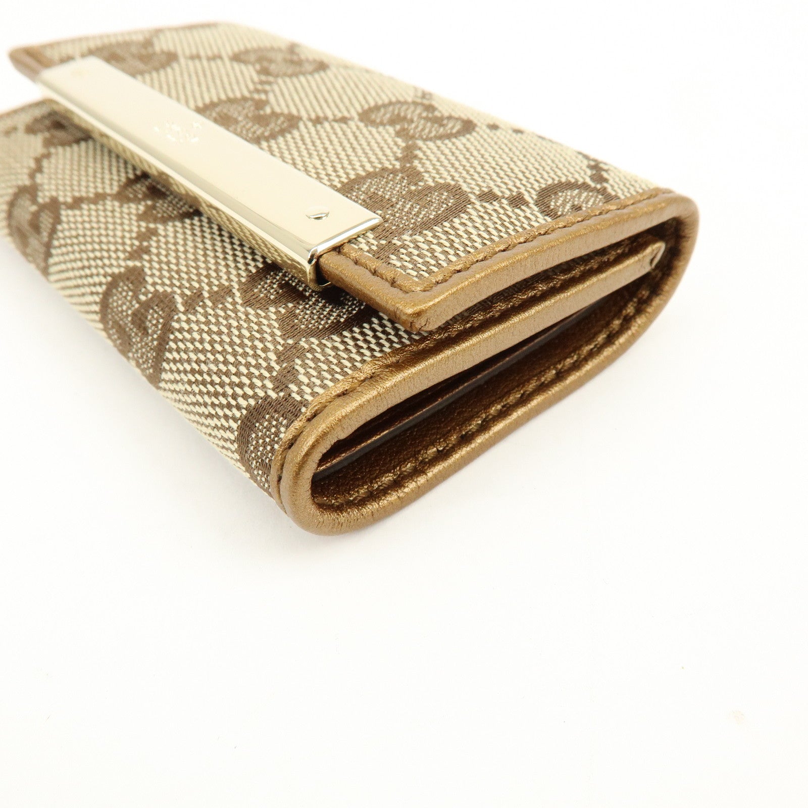 GUCCI GG Canvas Leather 6 Ring Key Case Beige Brown 127048