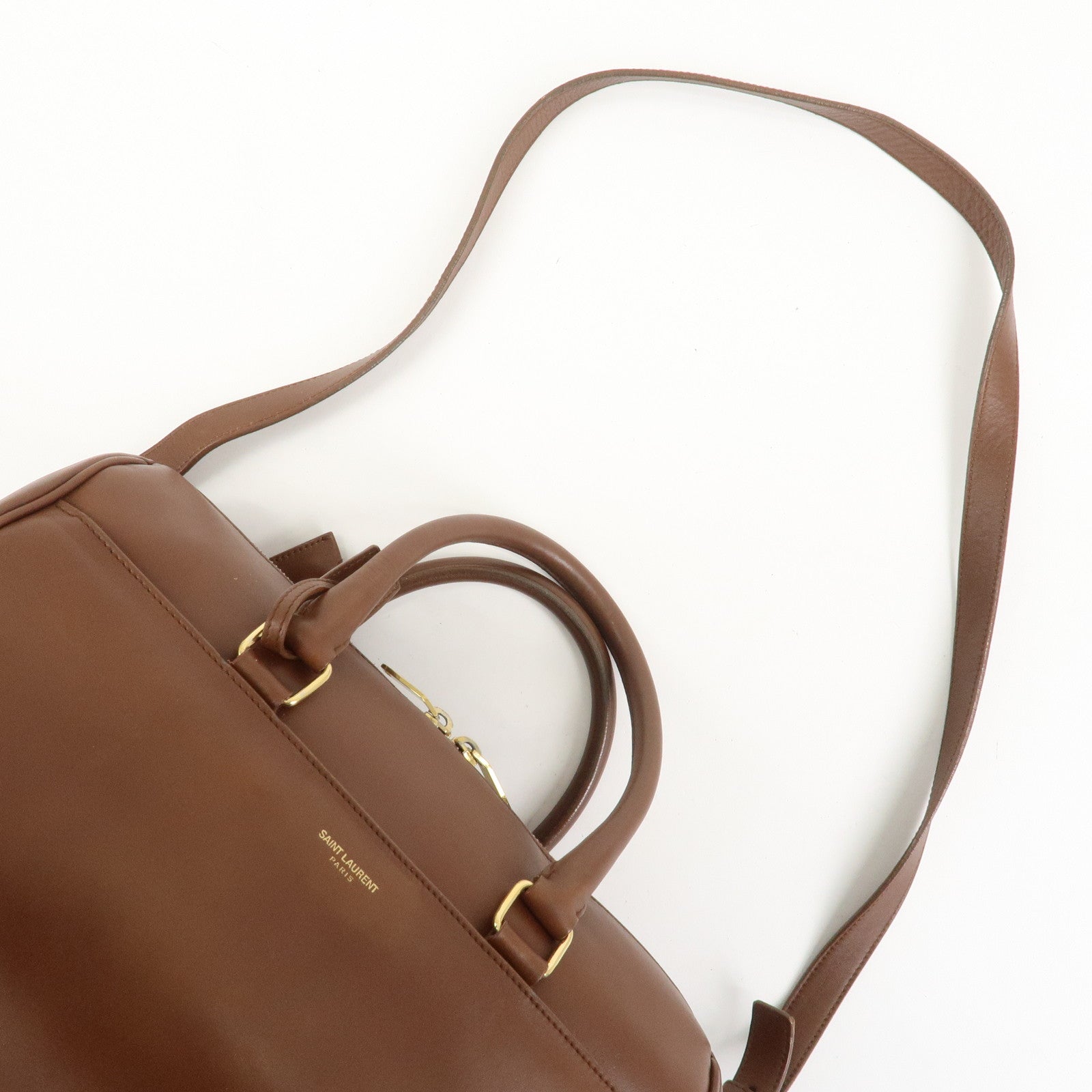 SAINT LAURENT PARIS Leather Duffle 6 2Way Bag Hand Bag Brown 322049