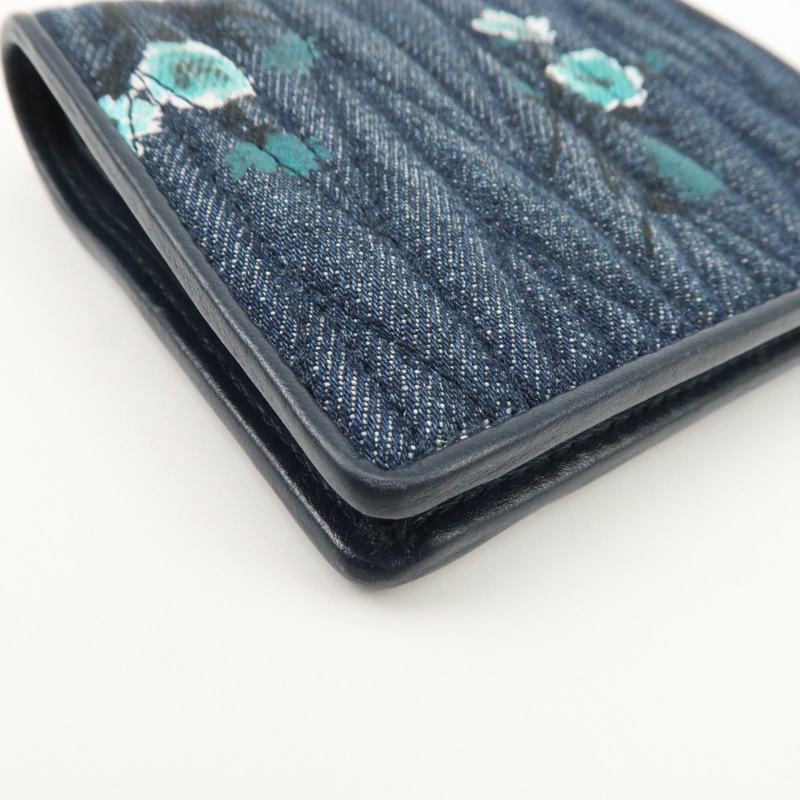 MIU MIU Matelasse Denim Leather Bi-fold Compact Wallet Indigo Blue 5MV204