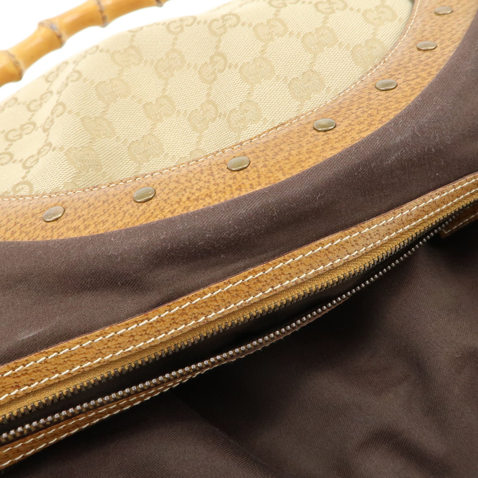 GUCCI Bamboo GG Canvas Shoulder Bag Hand Bag Beige 124293