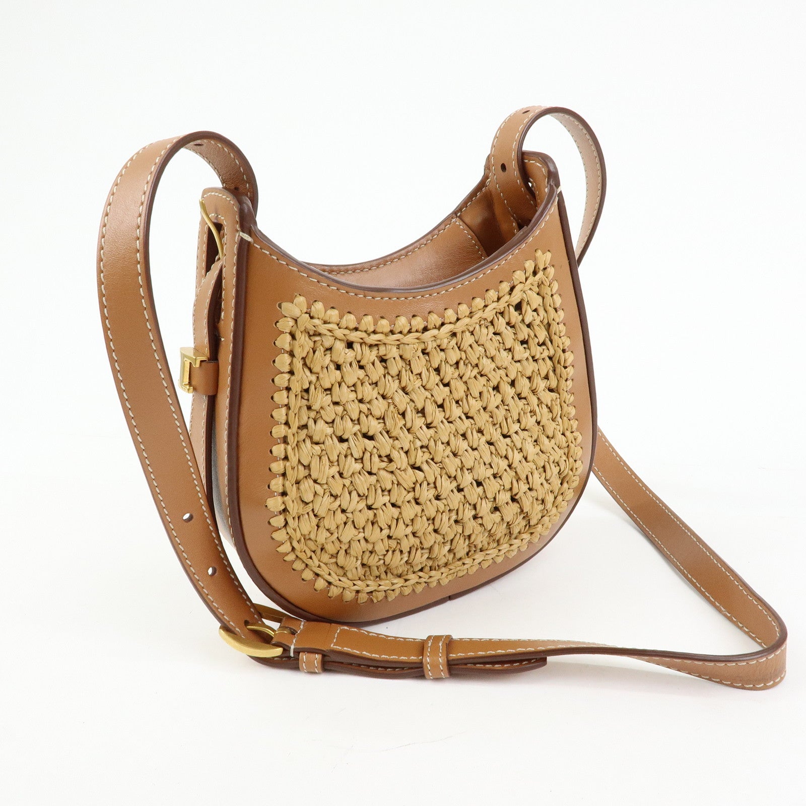 TOD'S Oboe Raffia Leather Shoulder Bag Crossbody Bag Beige Brown