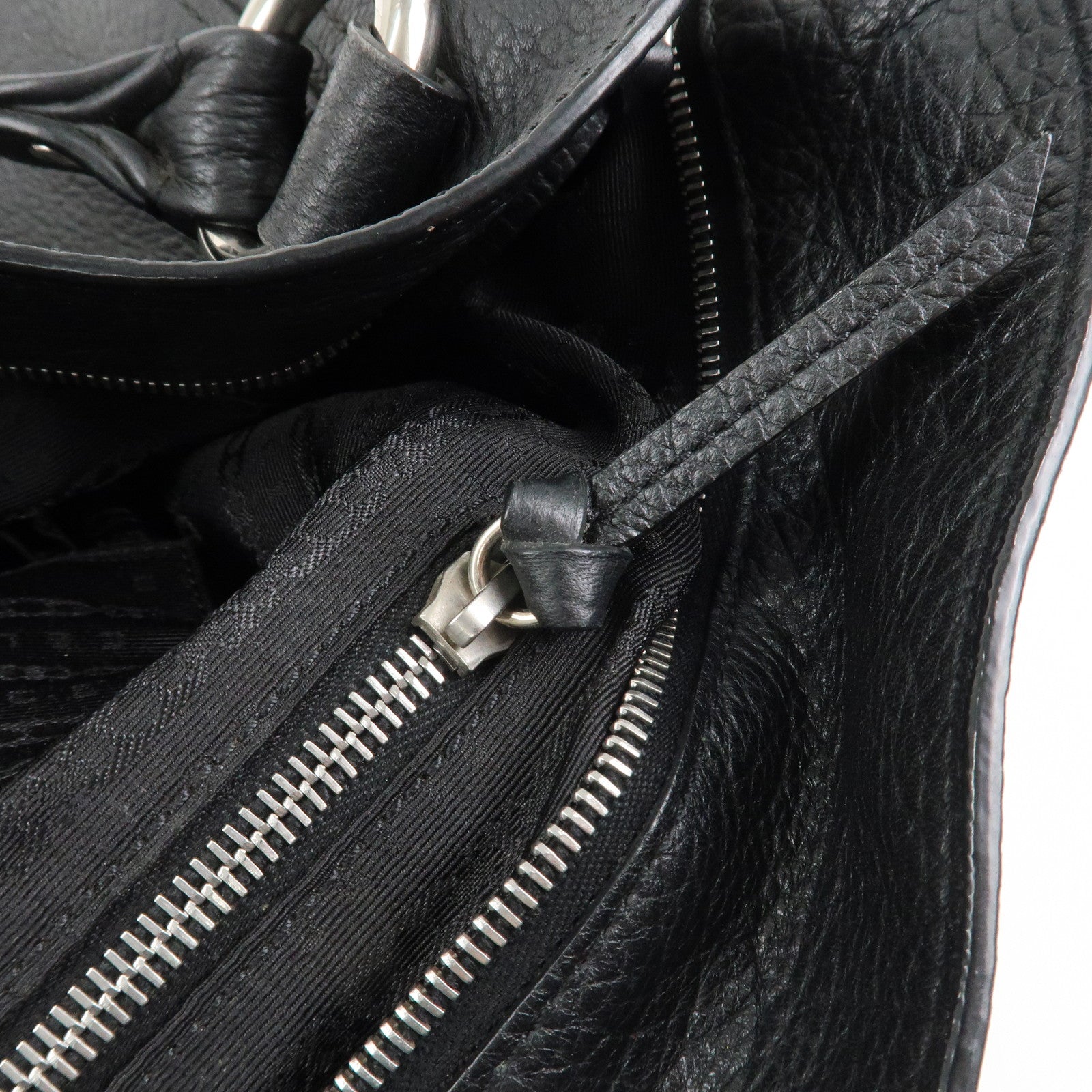 CELINE  Leather Hand Bag Shoulder Bag Black Silver HDW Used