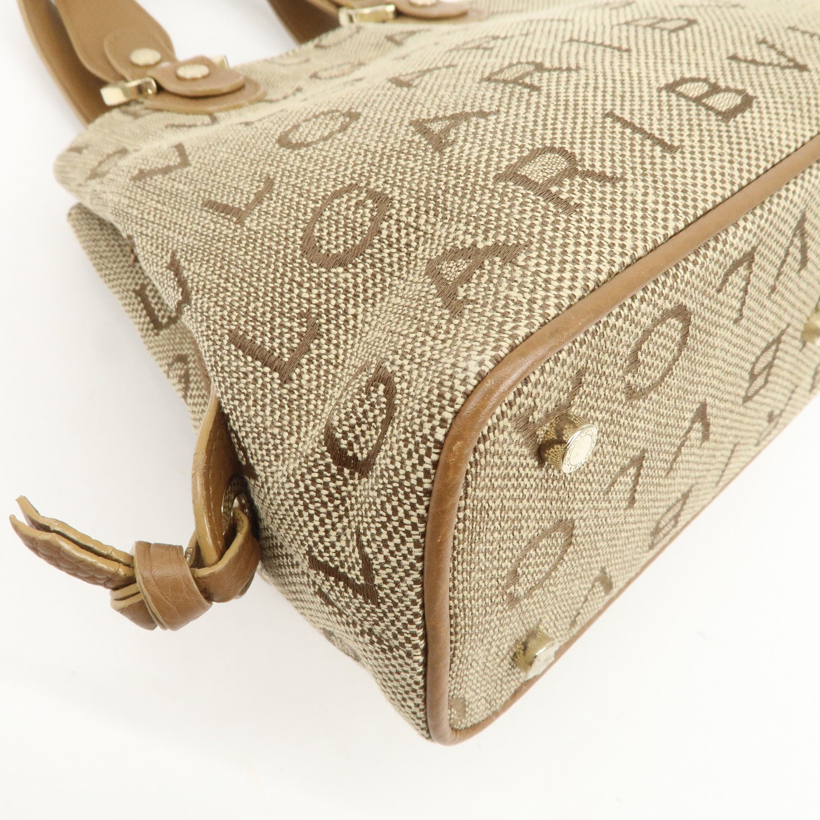 BVLGARI Logo Mania Canvas Leather Hand Bag Light Brown