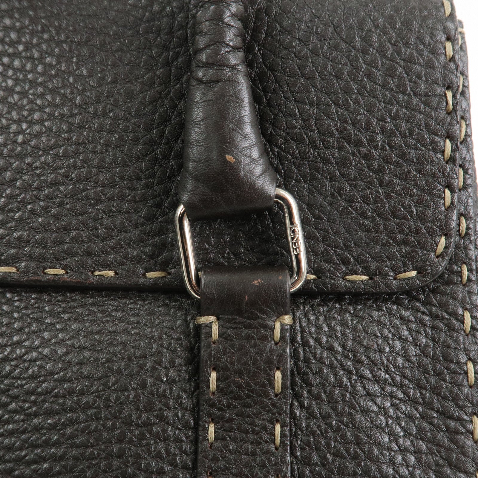 FENDI Selleria Leather Hand Bag Shoulder Bag Brown 8BR656