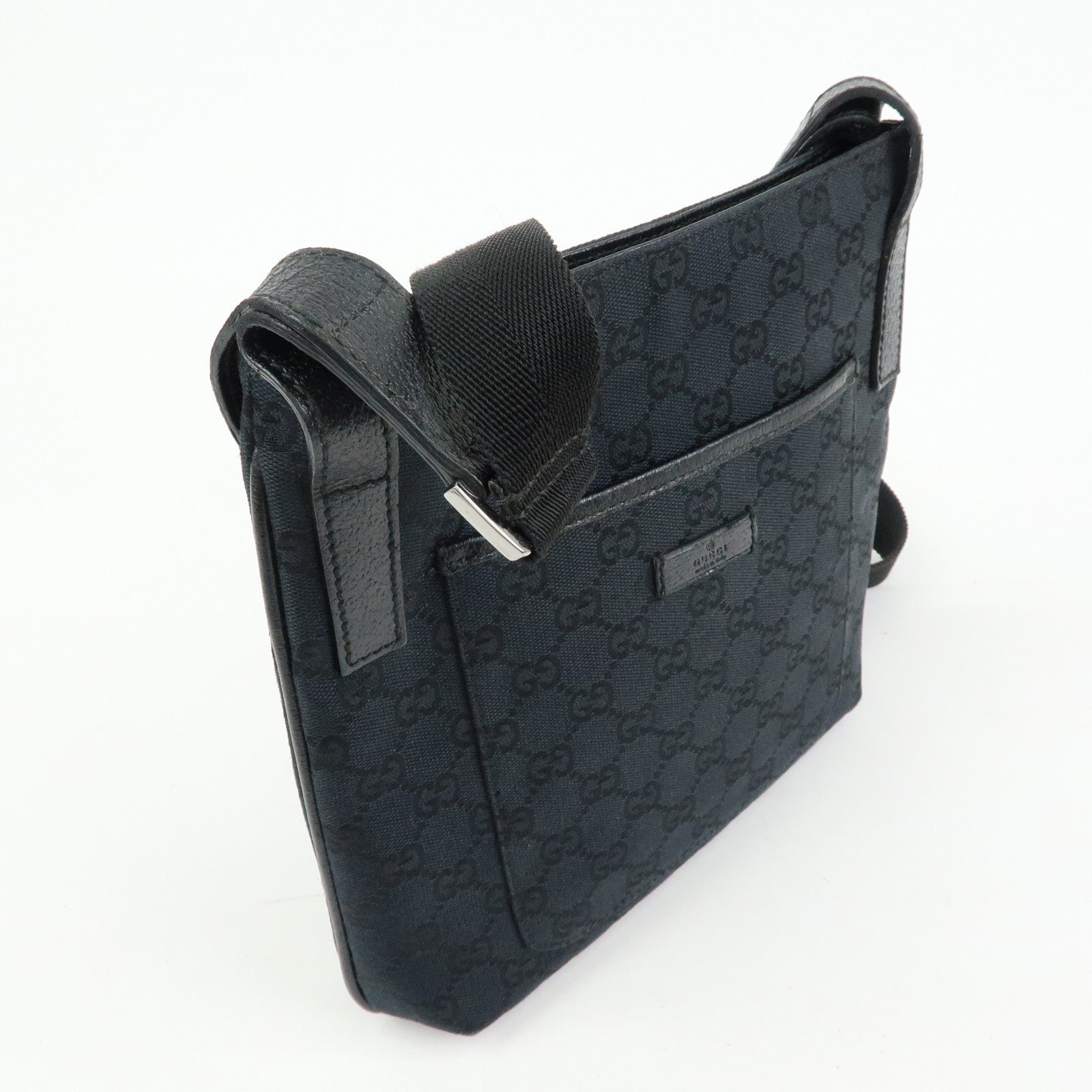 GUCCI GG Canvas Leather Shoulder Bag Crossbody Bag Black 122793
