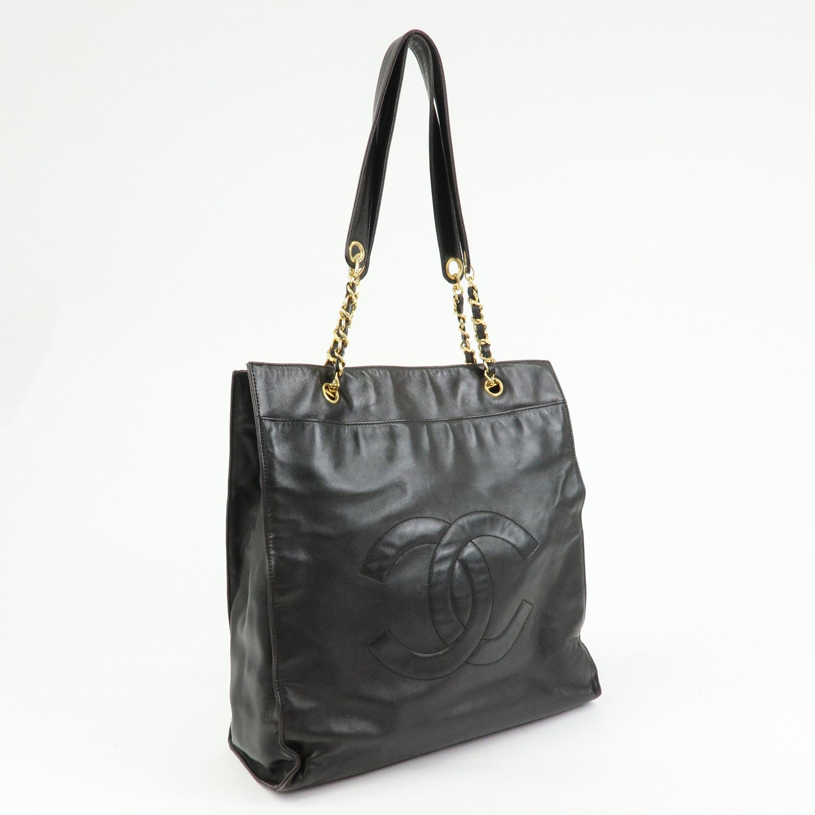 CHANEL COCO Mark Lamb Skin Tote Bag Shoulder Bag Dark Brown