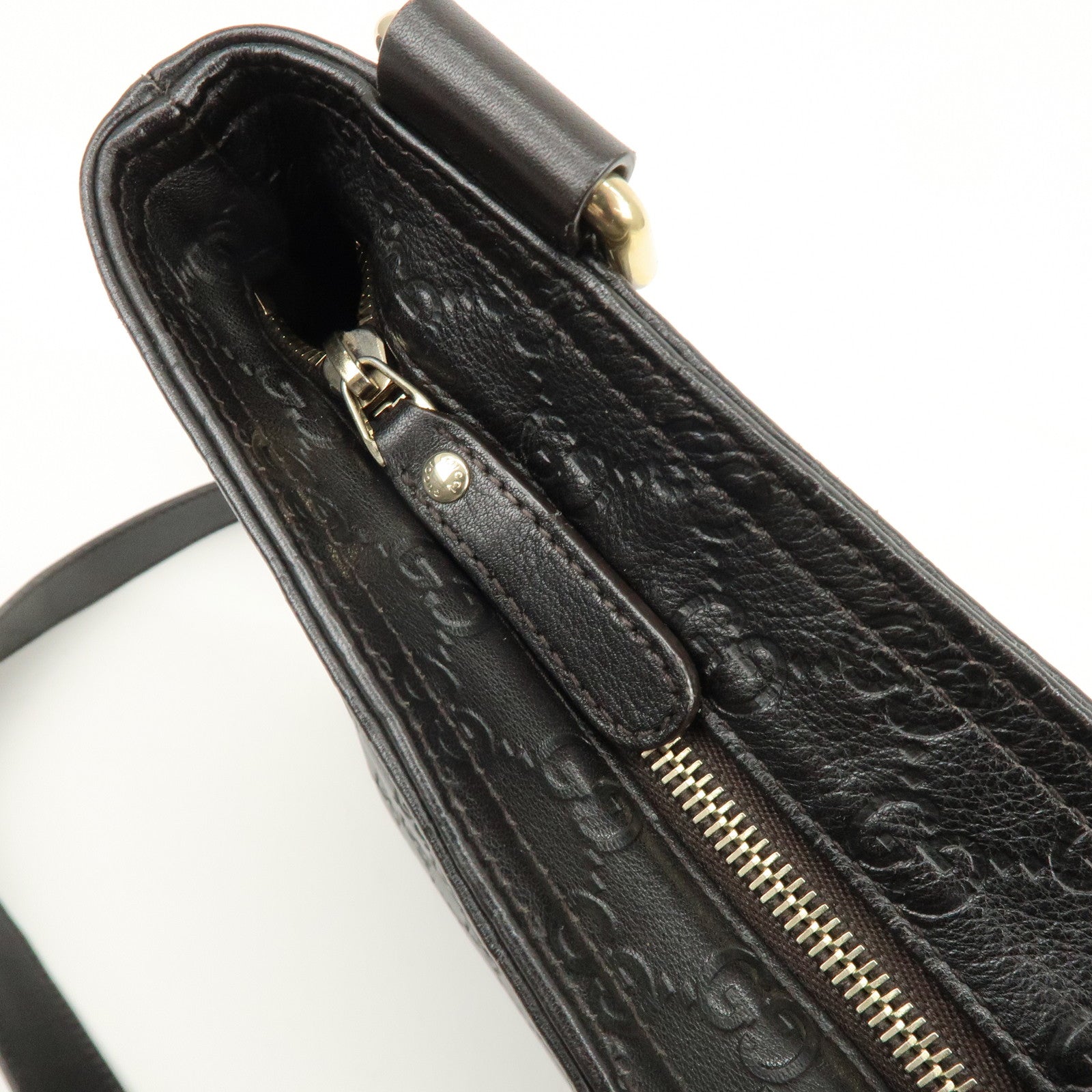 GUCCI Guccissima Leather Shoulder Bag Crossbody Bag Dark Brown