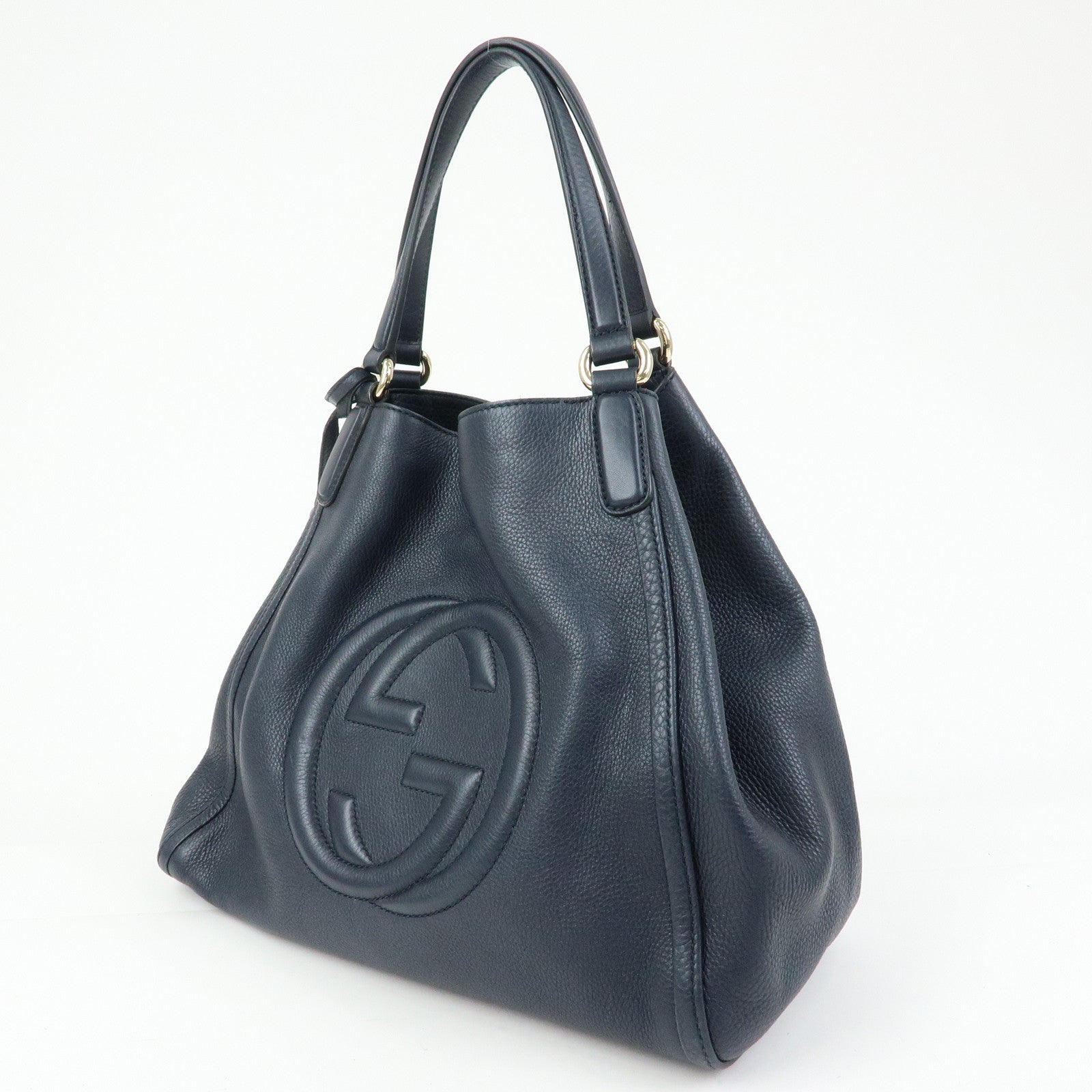 GUCCI SOHO Interlocking G Leather Tote Bag Shoulder Bag Navy 282309
