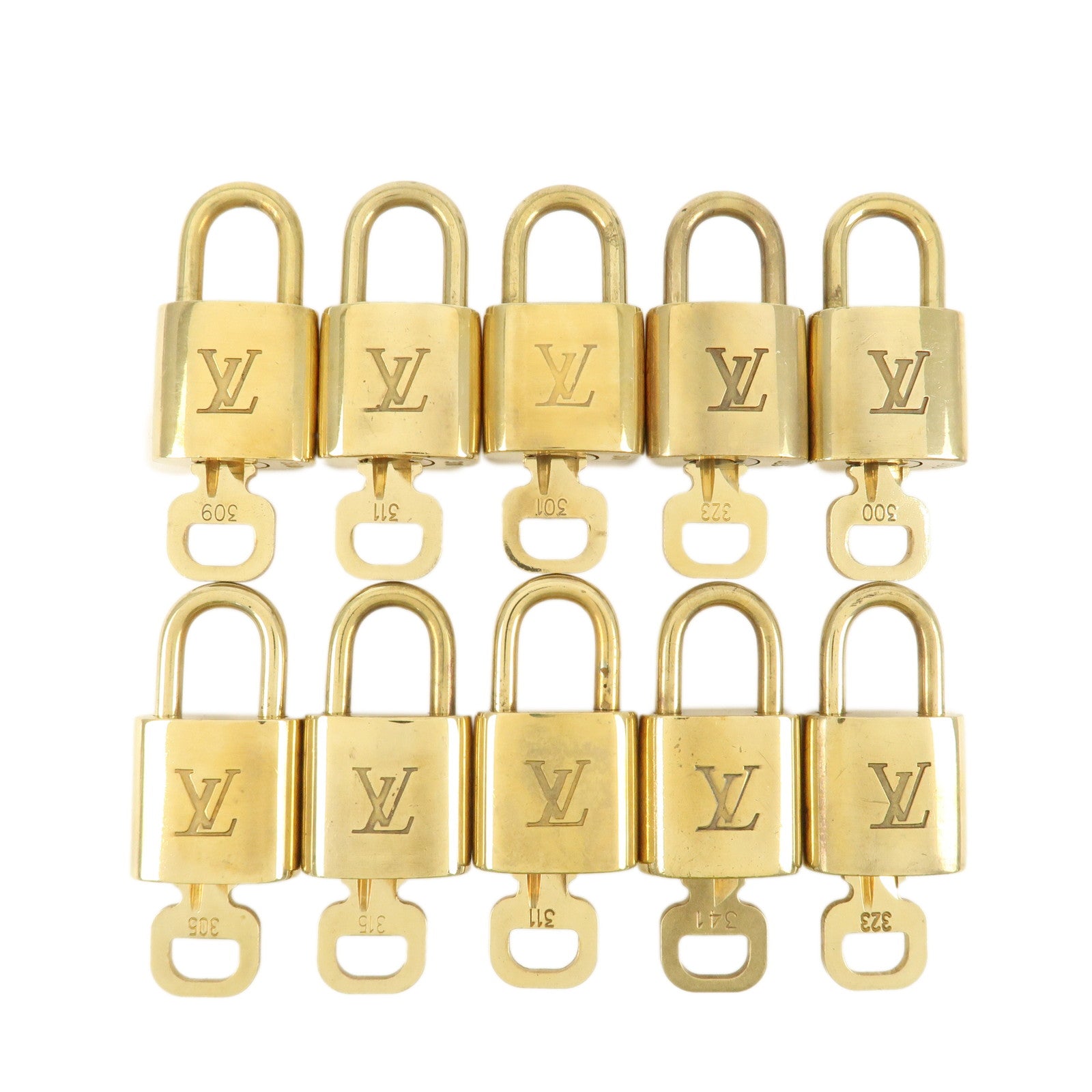 Louis Vuitton Set of 10 Lock & Key Cadena Key Lock Metal Gold Used