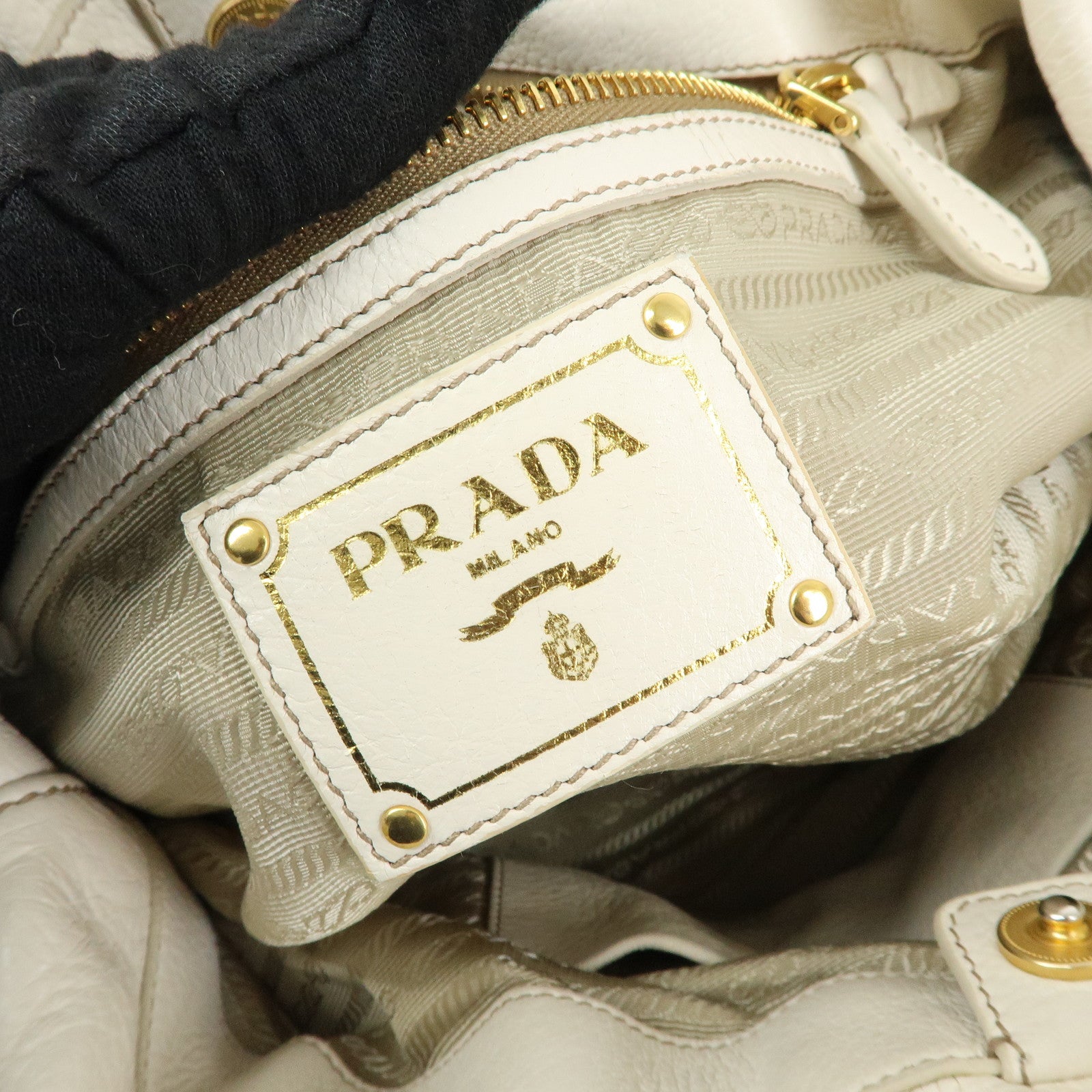 PRADA Leather 2Way Bag Hand Bag Shoulder Bag Ivory Brown BN1773