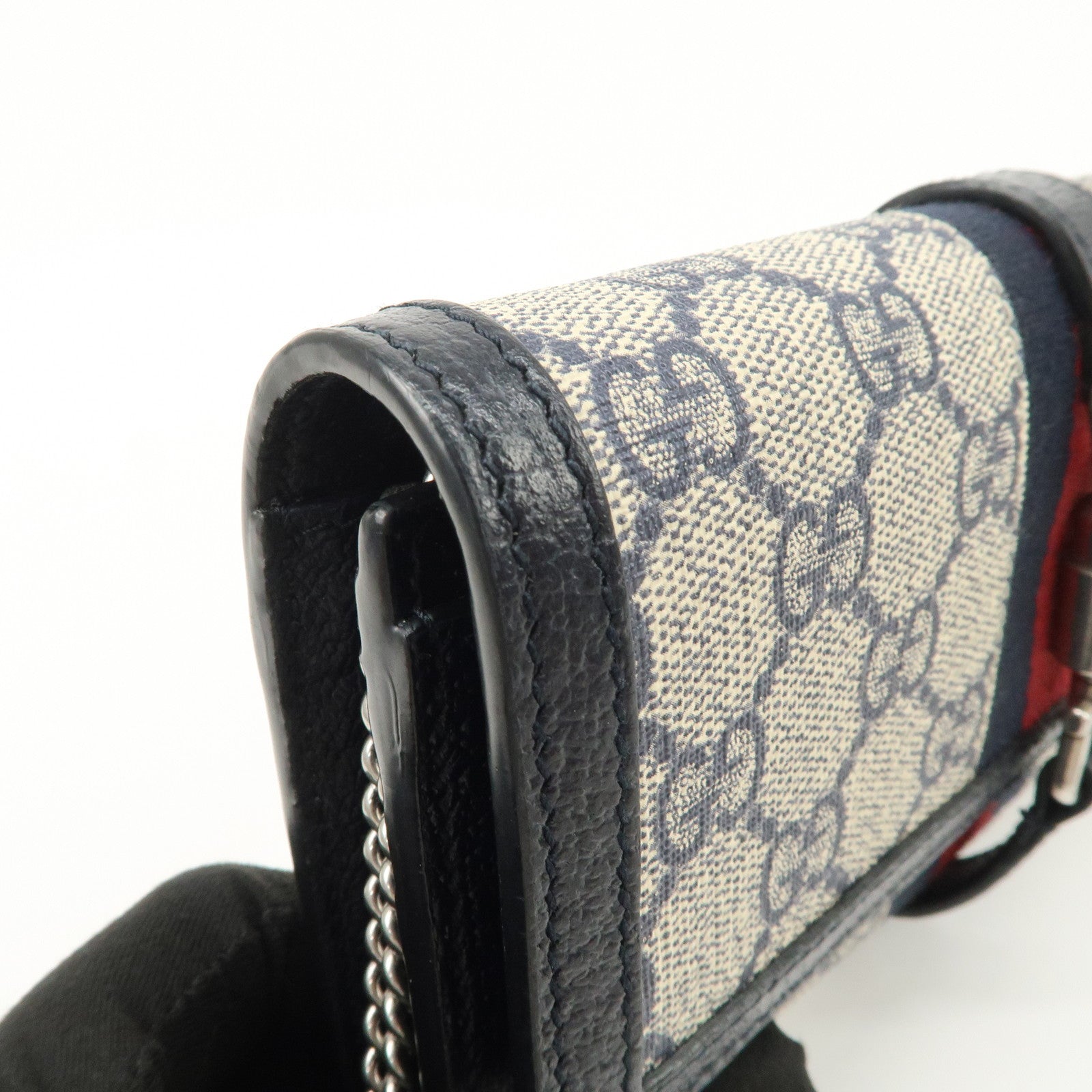 GUCCI New Jackie 1961 Sherry GG Supreme Chain Wallet Navy 652681