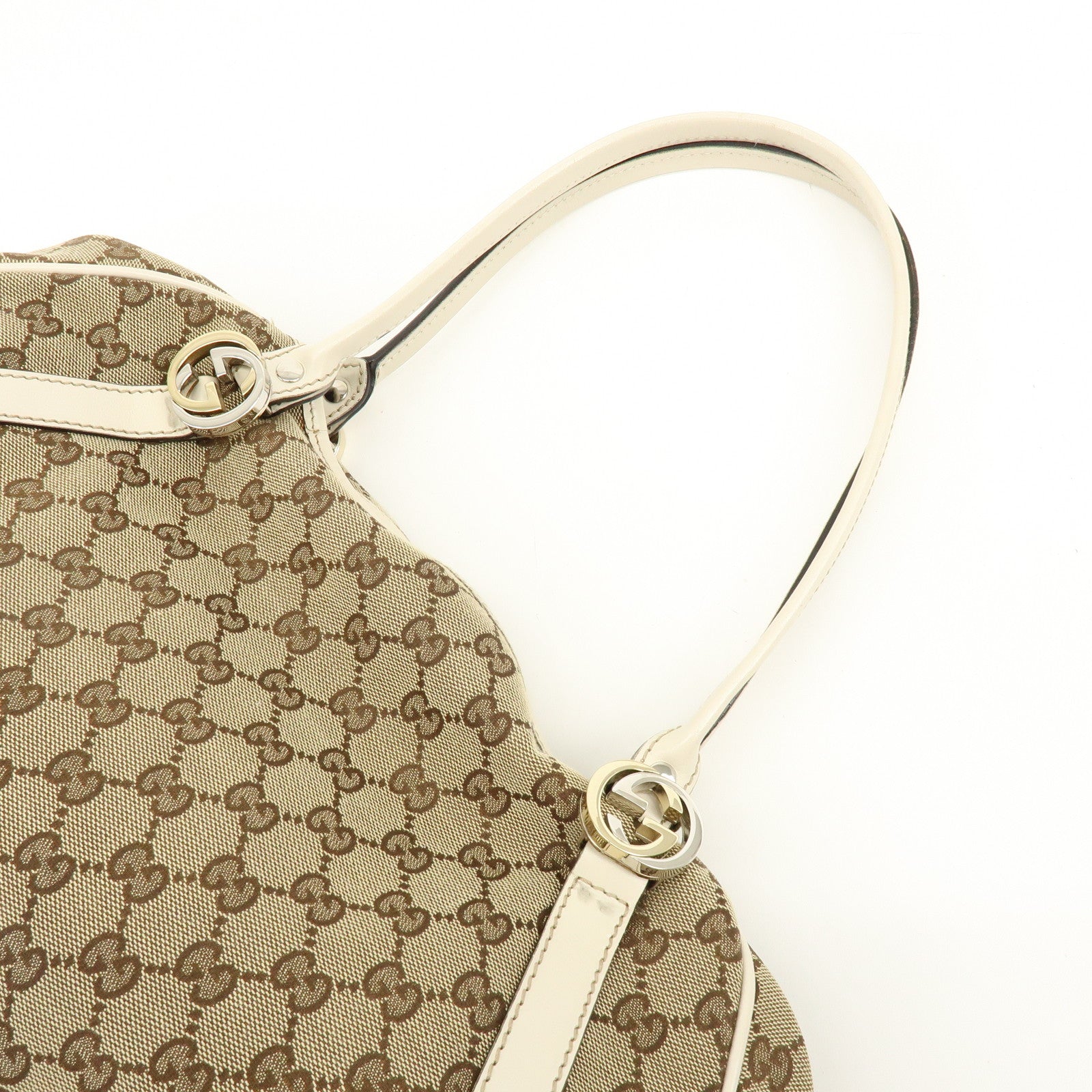 GUCCI Interlocking G GG Twins Canvas Leather Tote Bag Beige 232963