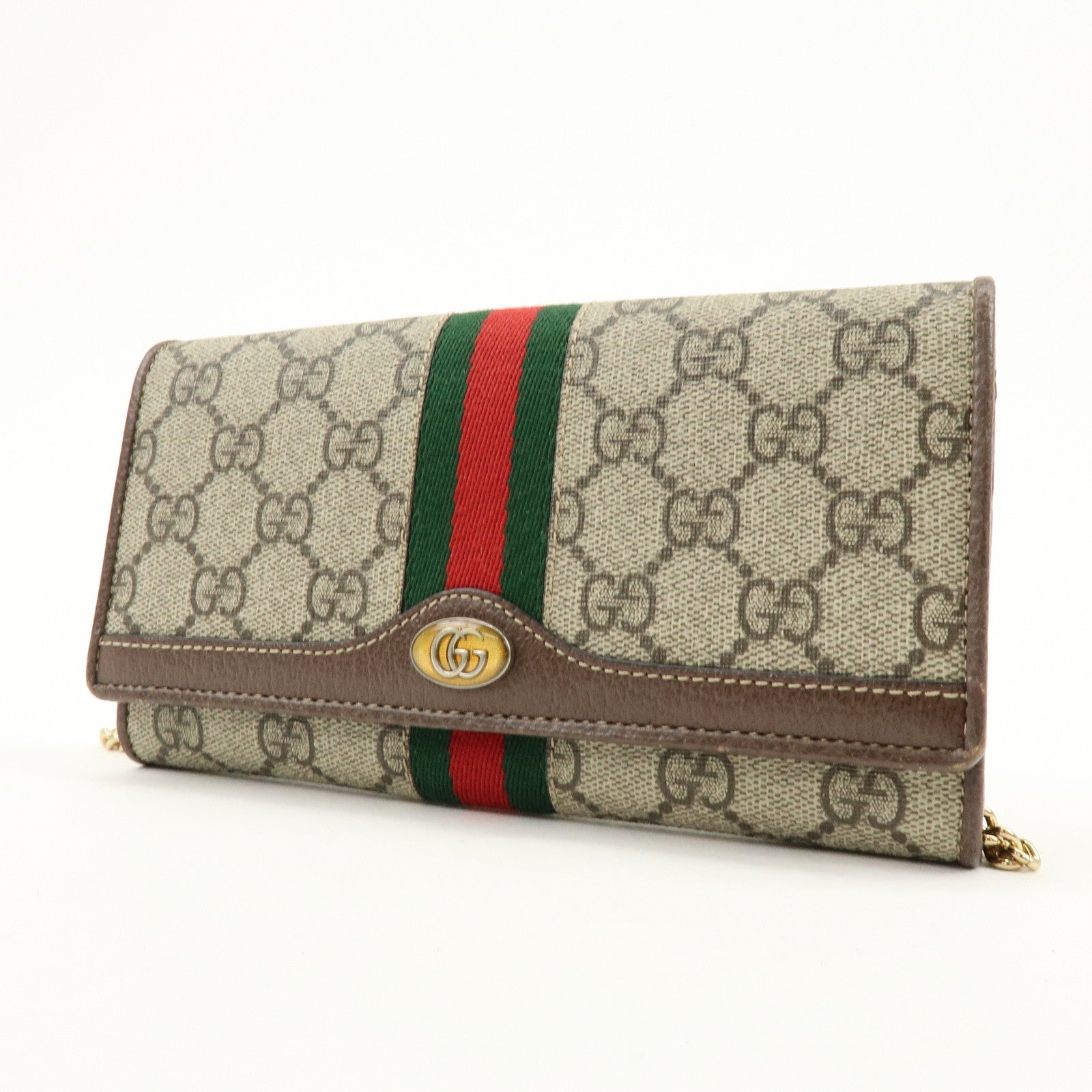 GUCCI Sherry Ophidia GG Supreme Leather Chain Wallet Beige 546592