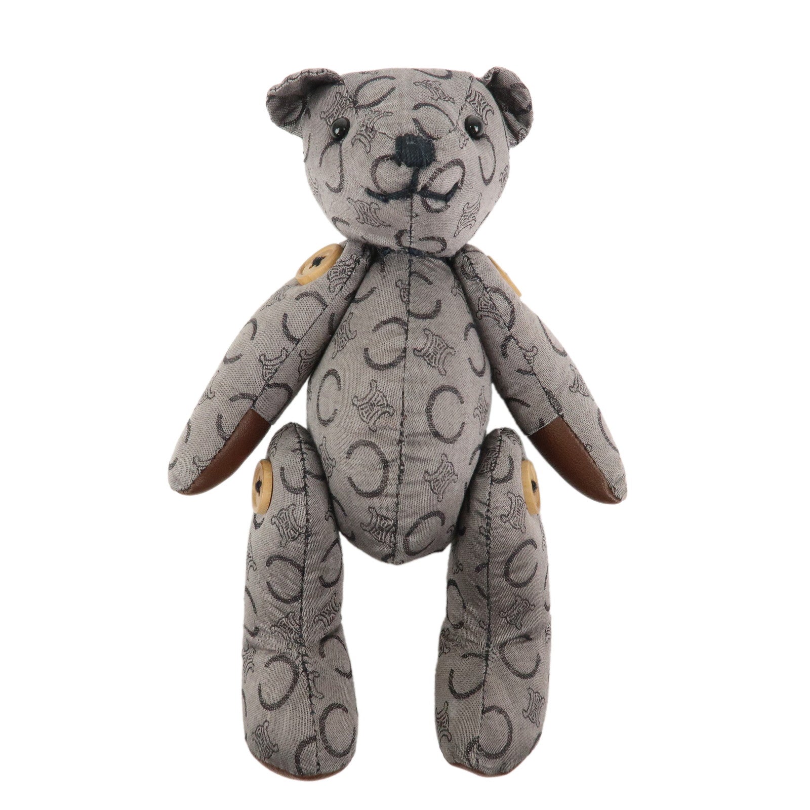 CELINE C Macadam Logo Canvas Leather Teddy Bear Stuffed Animal Gray