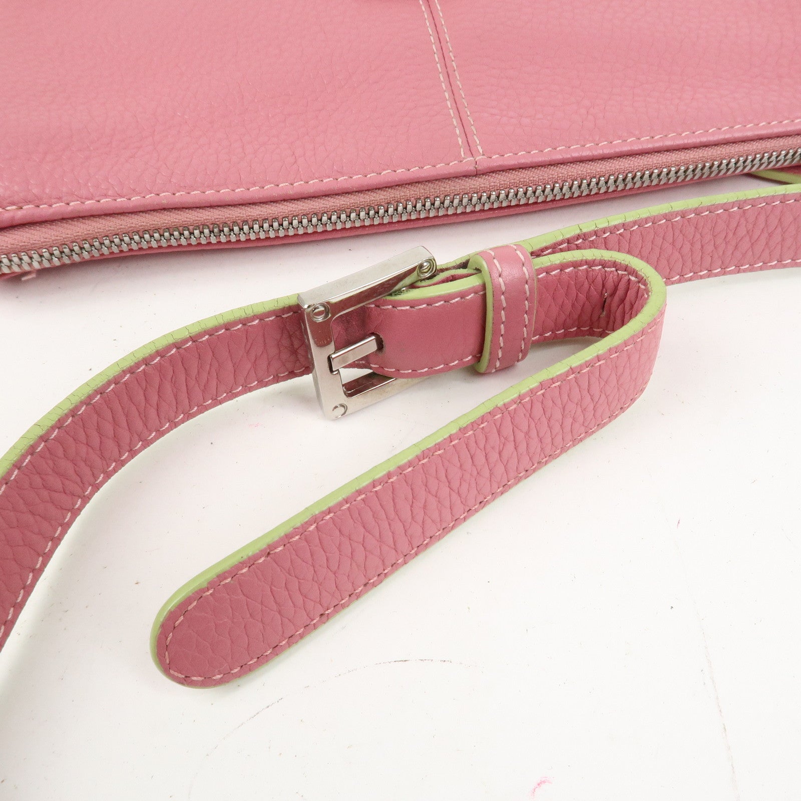 LOEWE Senda Leather Shoulder Bag Crossbody Bag Pink Light Green