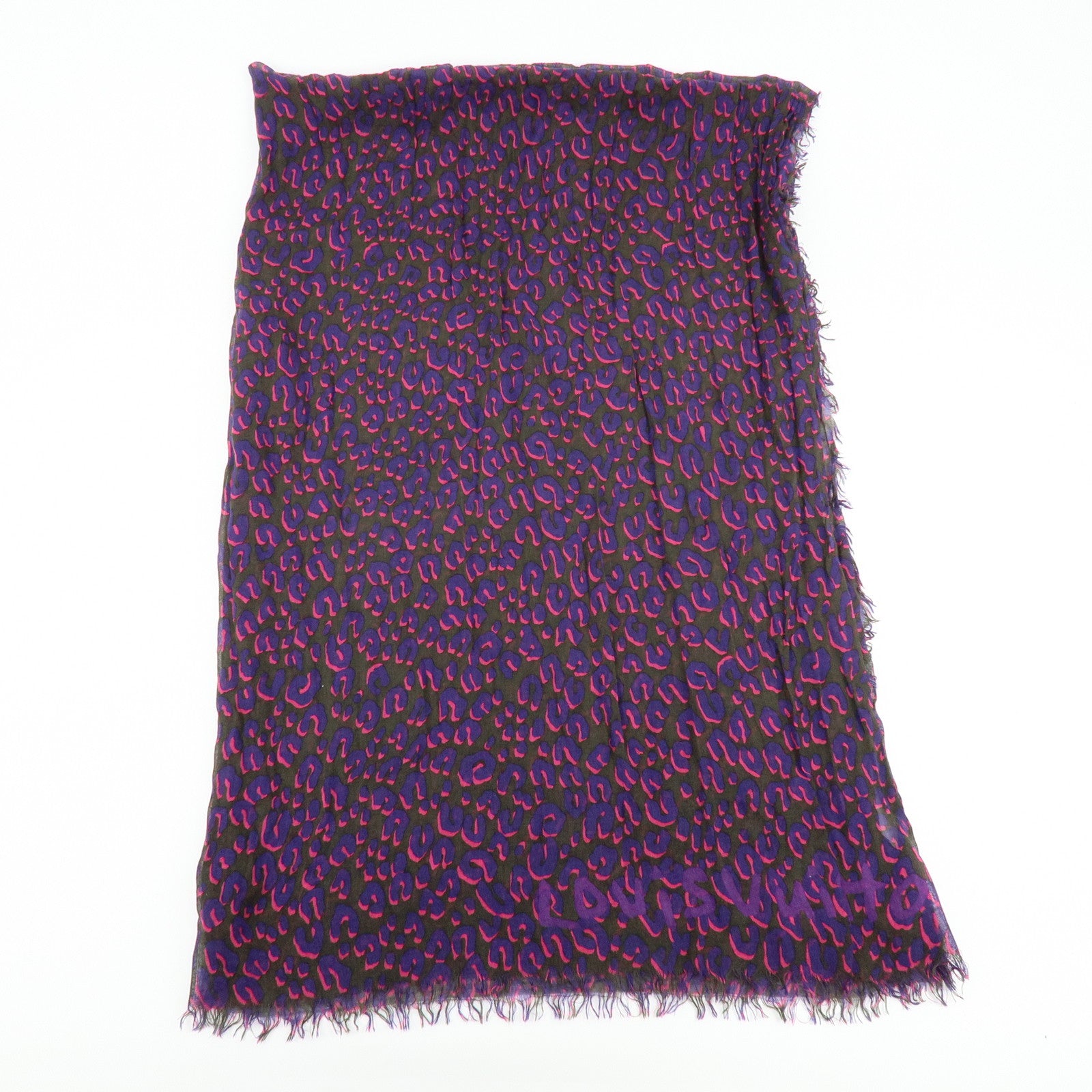 Louis Vuitton Cashmere Silk Scarf Leopard Purple Black 413287