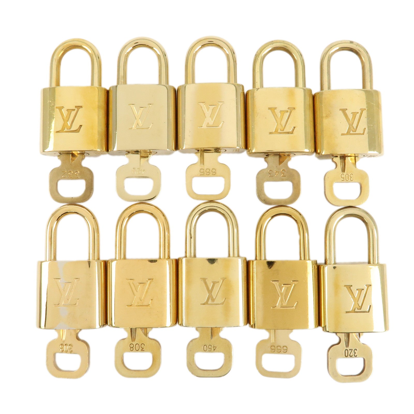 Louis Vuitton Set of 10 Lock & Key Cadena Key Lock Metal Gold