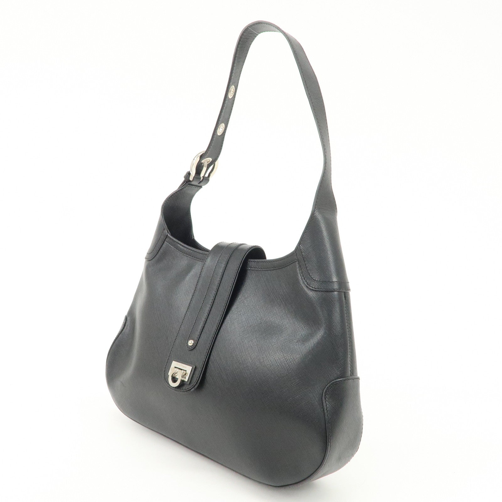 Ferragamo Gancini Leather Shoulder Bag Black
