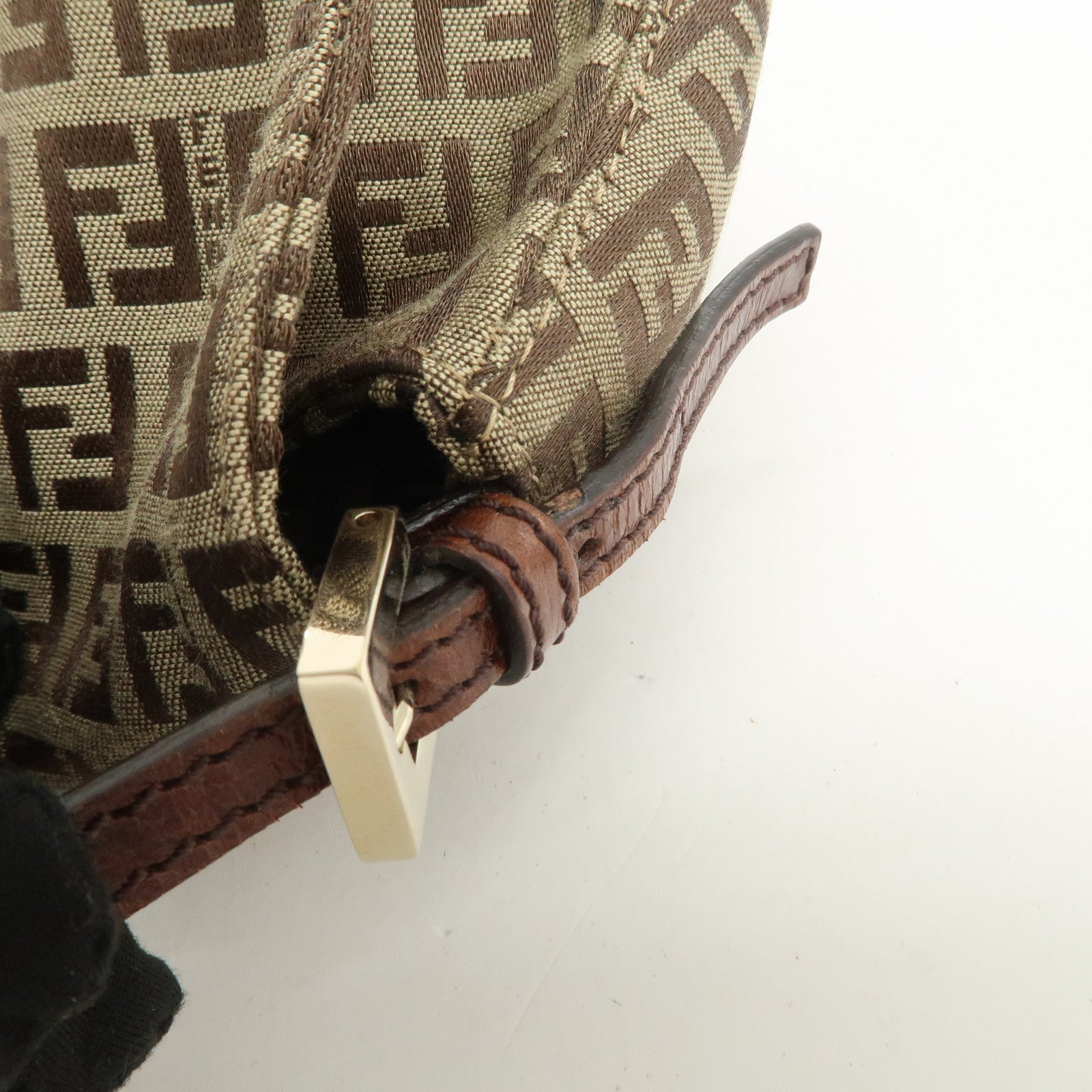 FENDI Mamma Baguette Zucchino Canvas Shoulder Bag Beige 8BR180