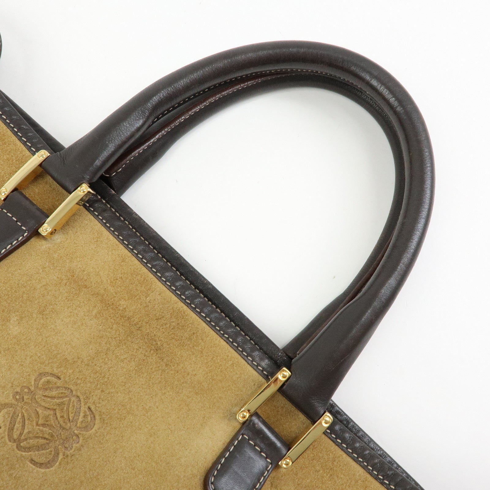 LOEWE Anagram Suede Leather Tote Bag Hand Bag Brown Authentic Used F/S