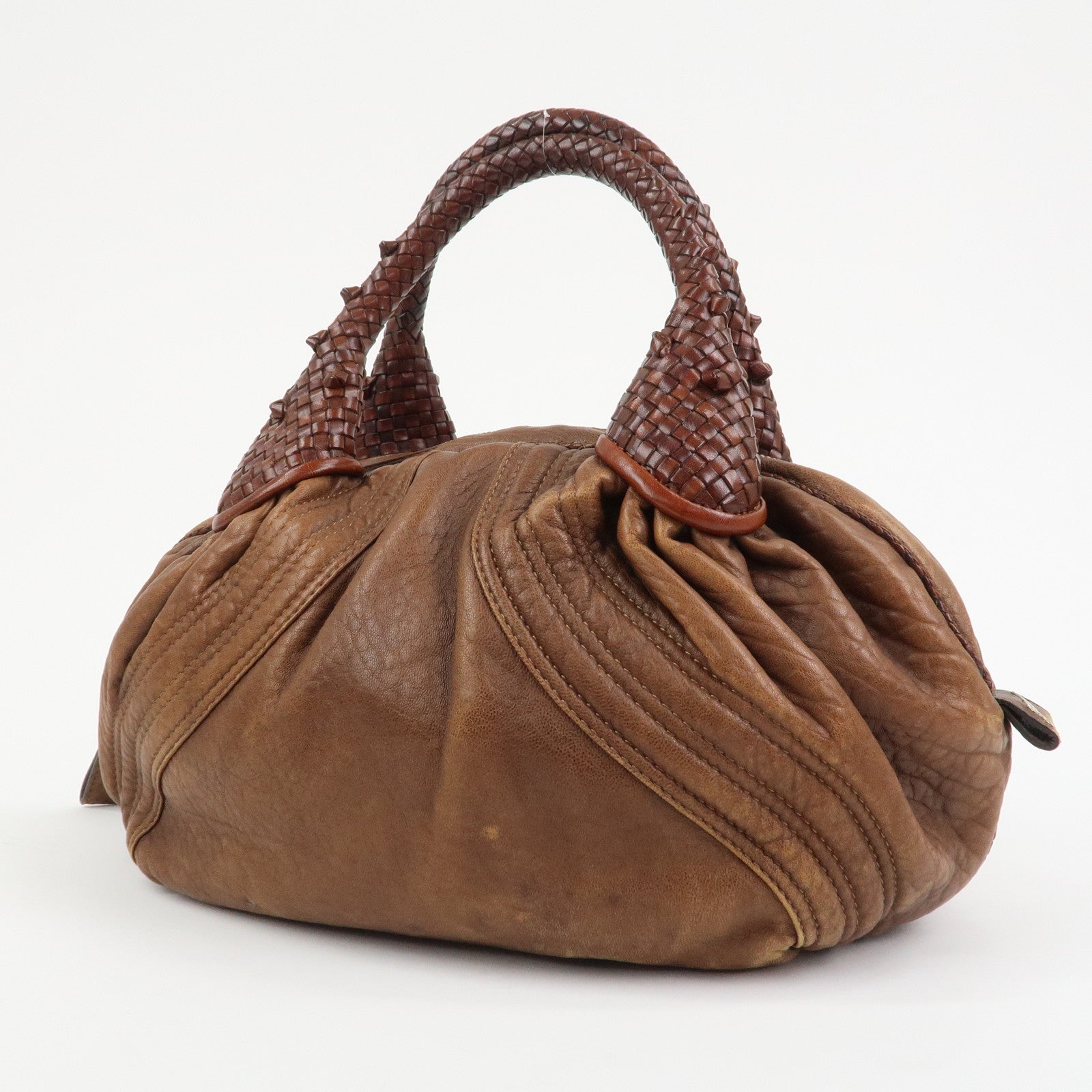 FENDI Logo Leather Mini Spy Bag Hand Bag Brown 8BL078