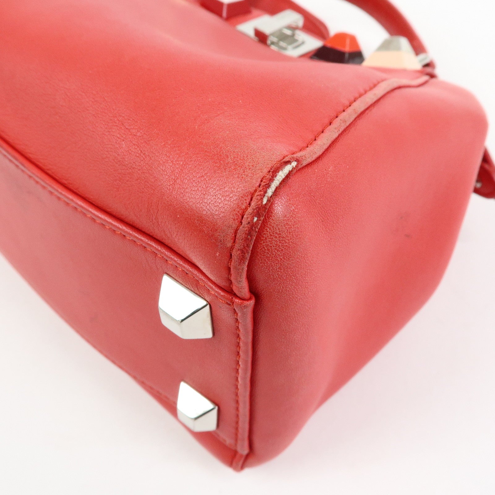 FENDI Peekaboo Mini Leather 2Way Shoulder Bag Hand Bag Red 8BN244