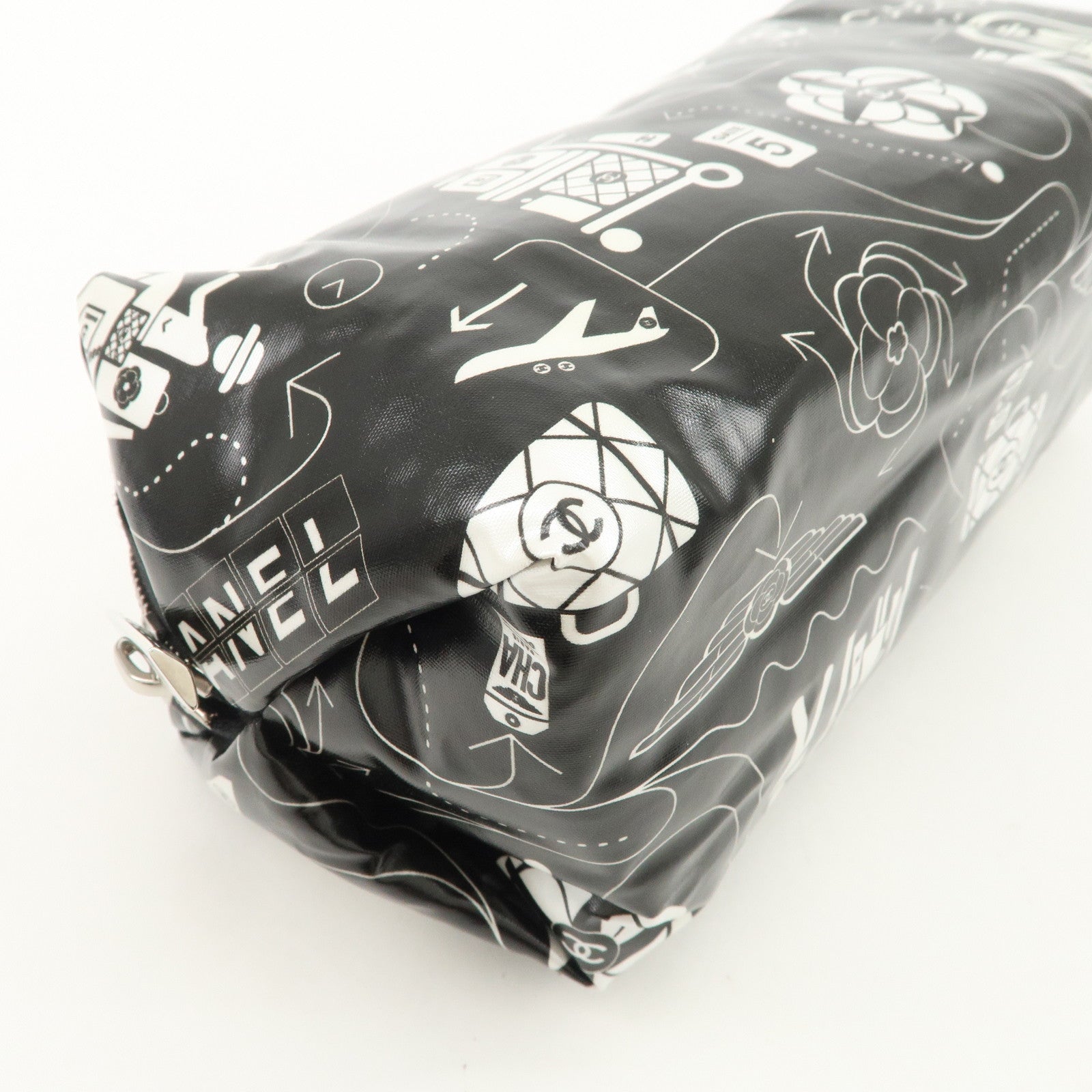 CHANEL Airline Nylon Pouch Cosmetic Pouch Black White