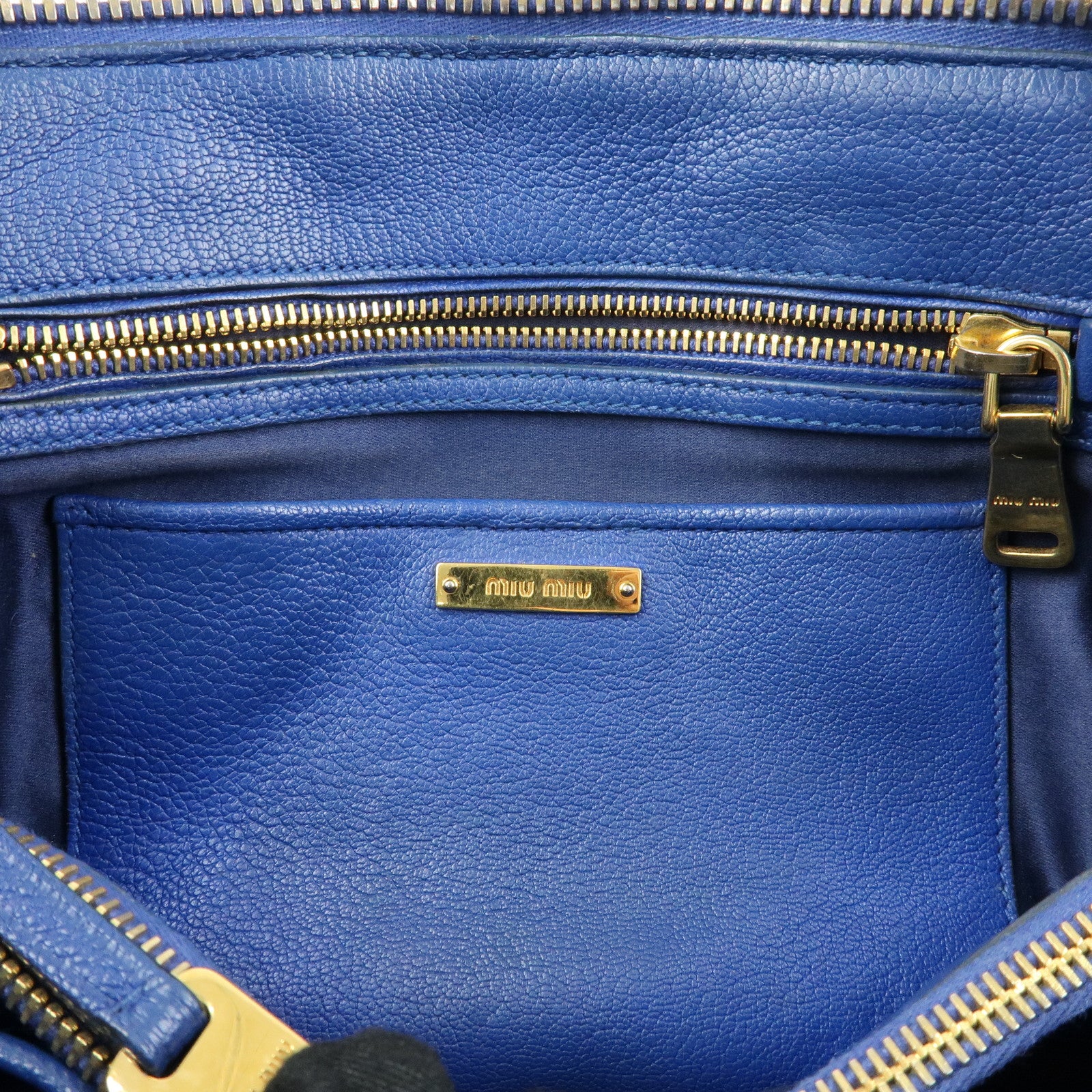 MIU MIU Madras Leather 2Way Bag Hand Bag Shoulder Bag Blue RL0097