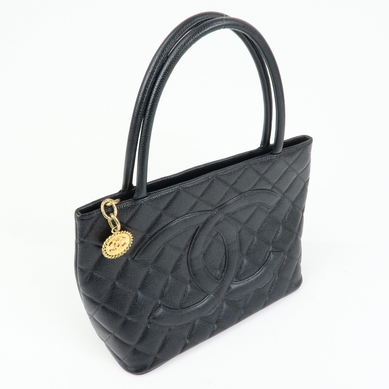 CHANEL Matelasse COCO Mark Cavairskin Medallion Hand Bag A01804