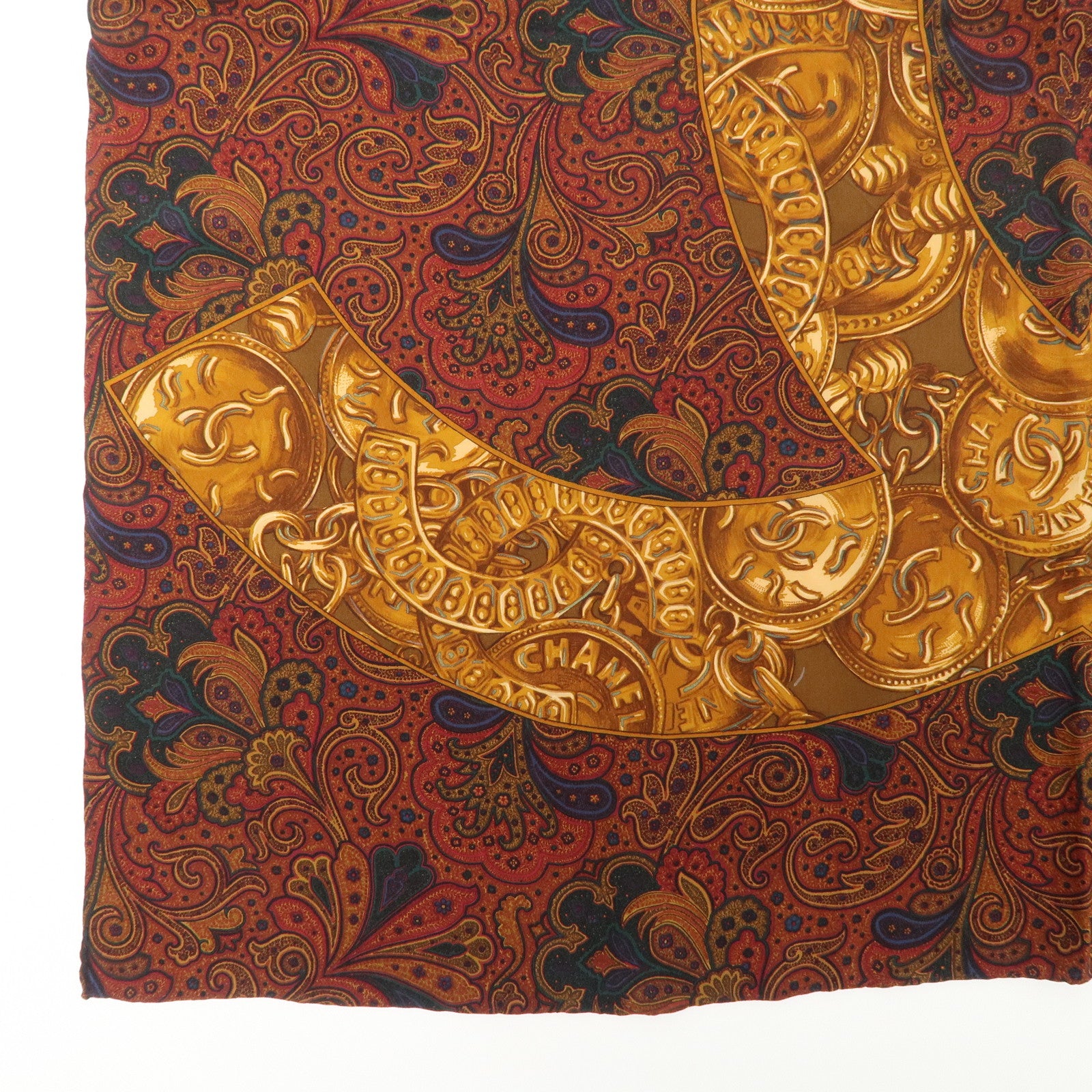 CHANEL COCO Mark Silk 100% Scarf Paisley Multicolor