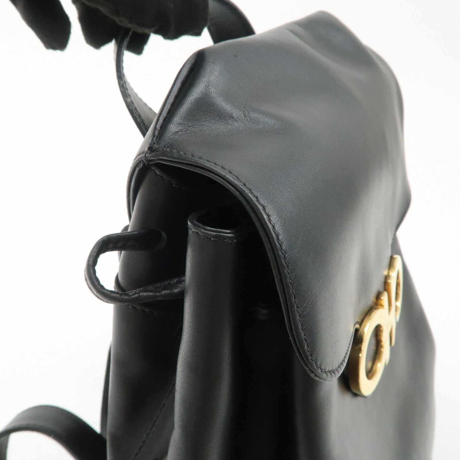 Ferragamo Gancini Leather Backpack Rucksack Black BV216148