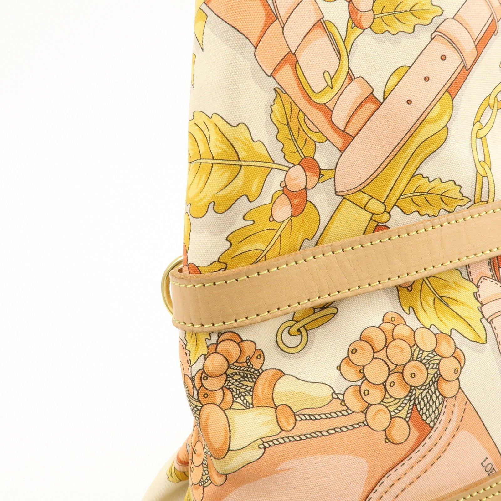 LOEWE Scarf Design Canvas Leather Shoulder Bag Beige Pink