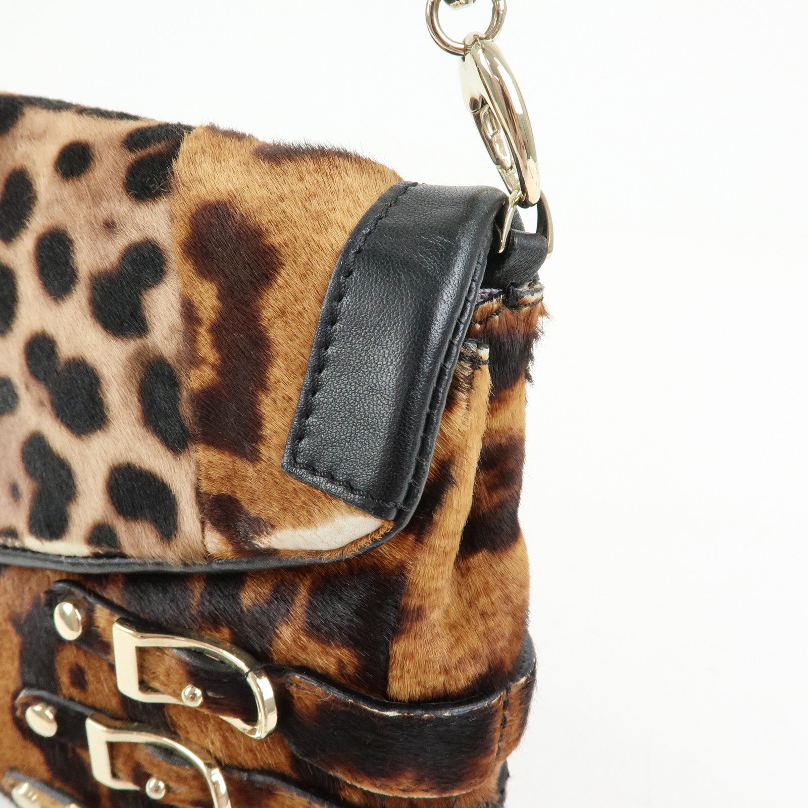 JIMMY CHOO Unborn Calf Leather Chain Shoulder Bag Clutch Bag Brown
