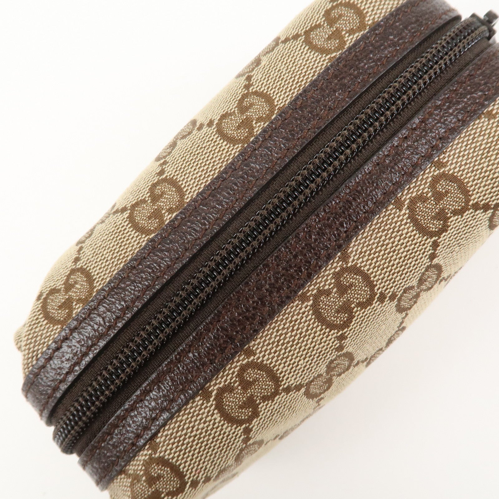 GUCCI GG Monogram Canvas Leather Pouch Cosmetic Case Brown 29596