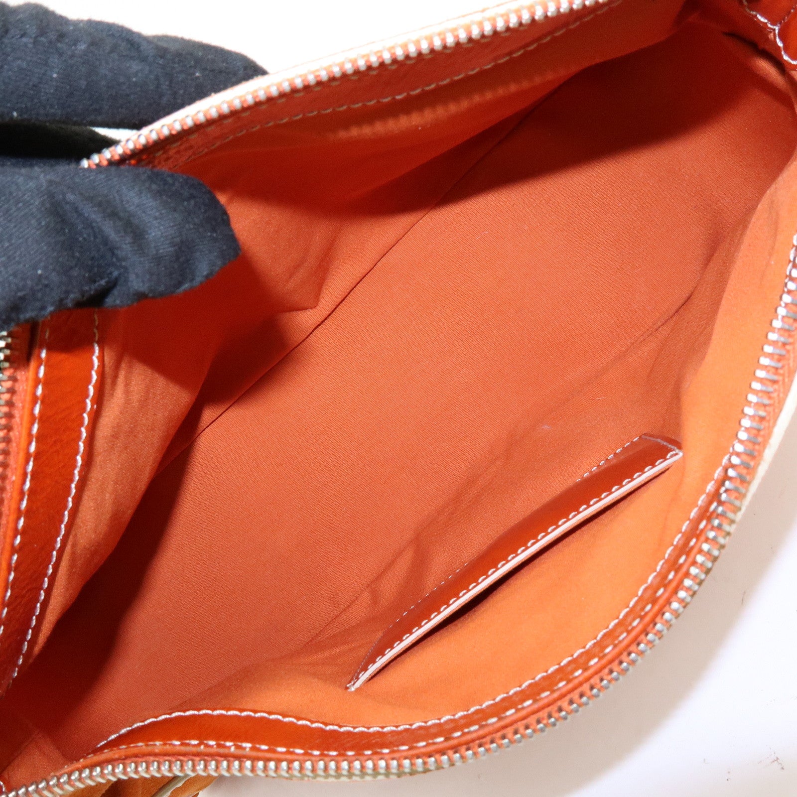 TOD'S Suede Patent Leather Shoulder Bag Hand Bag Orange