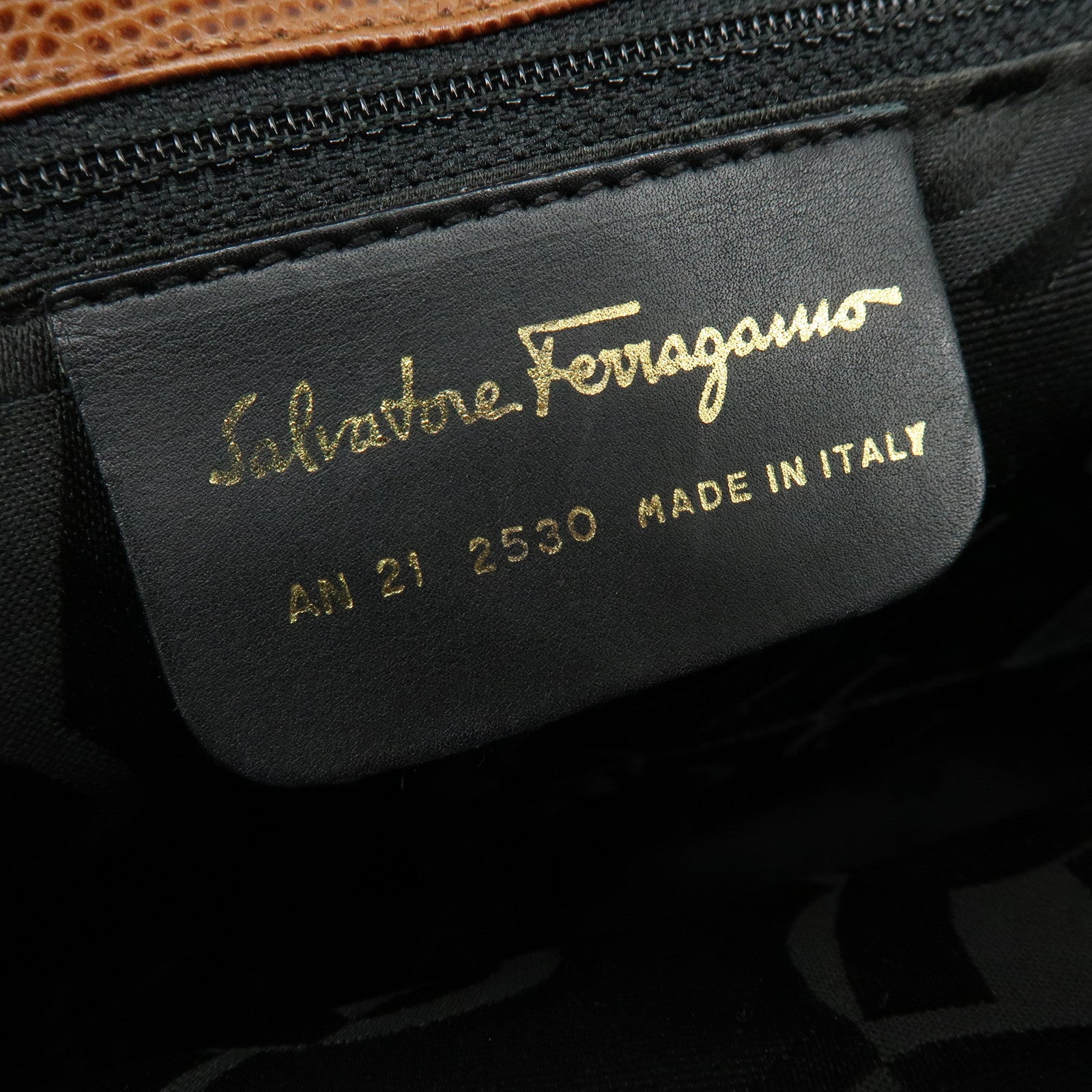 Ferragamo Vara Embossed Leather Tote Bag Shoulder Bag Brown