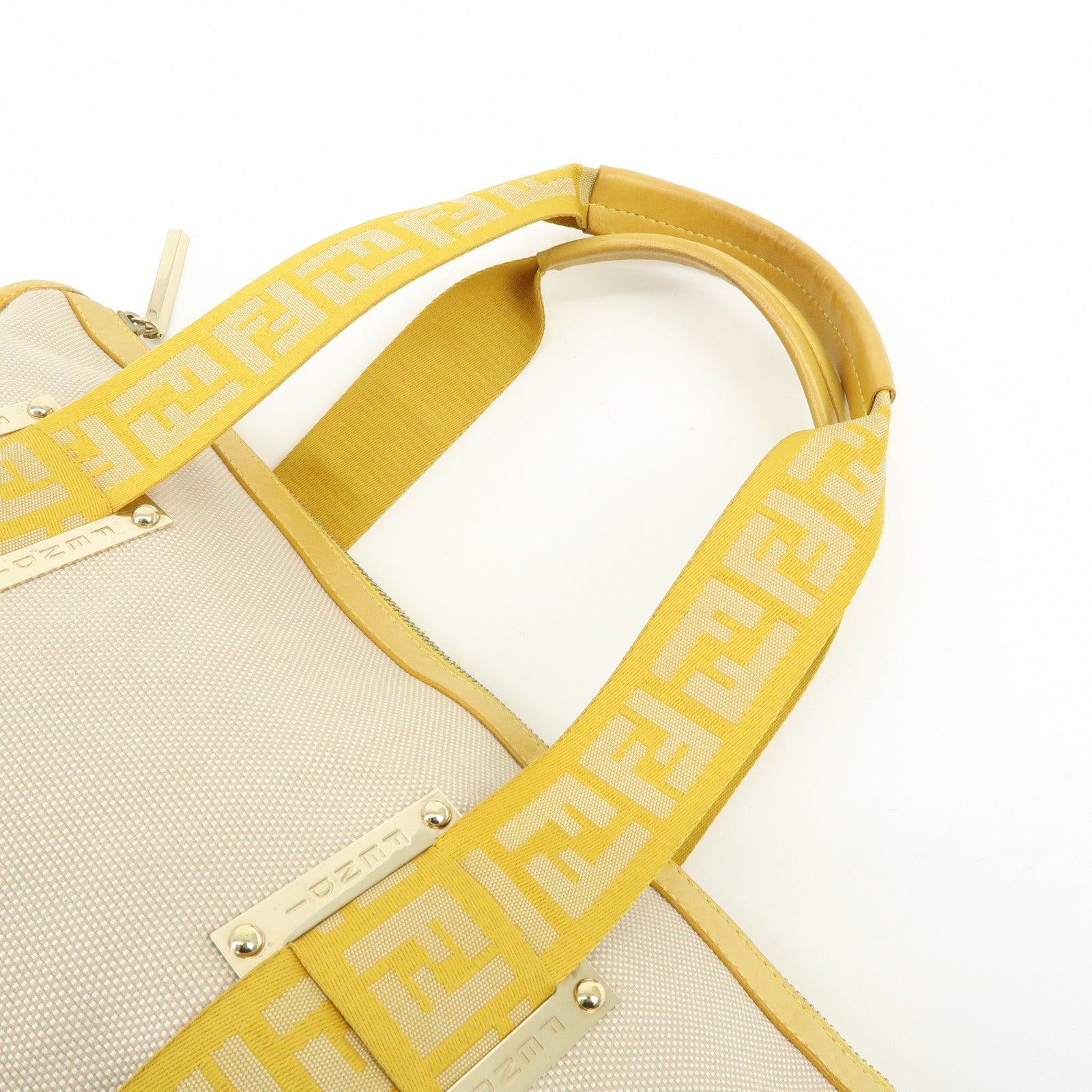 FENDI Zucca Canvas Leather Tote Bag Hand Bag Yellow Beige 8BN141MZH