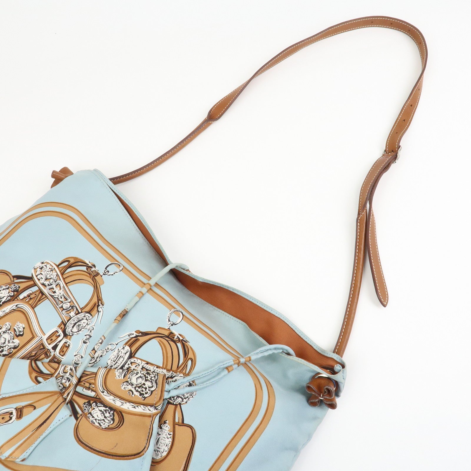 HERMES Silky City MM Canvas Leather Shoulder Bag BRIDES de GALA